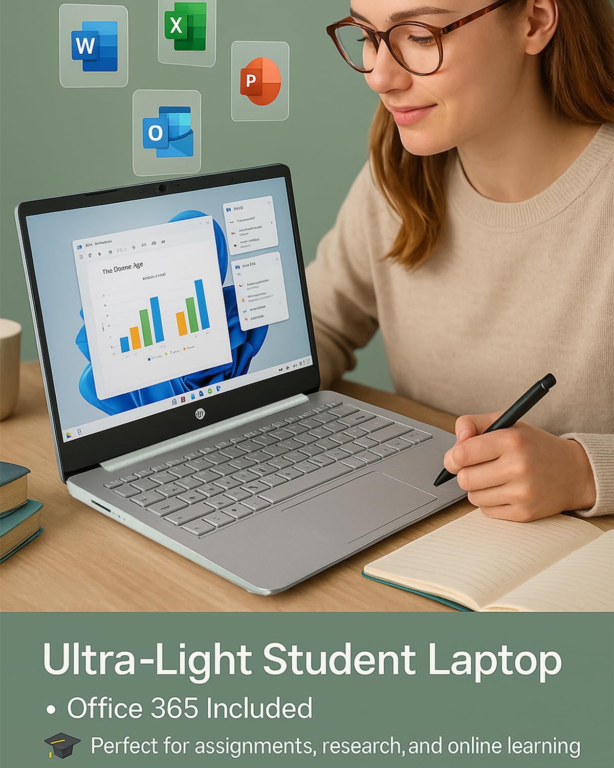 hp flagship everyday laptop computer win 11 pro & ai powered 1 y office 365 • intel quad core(up to 3.4ghz) • long battery • 32g ram • 128g ufs • w/256g sd card & dvd drive for student & business