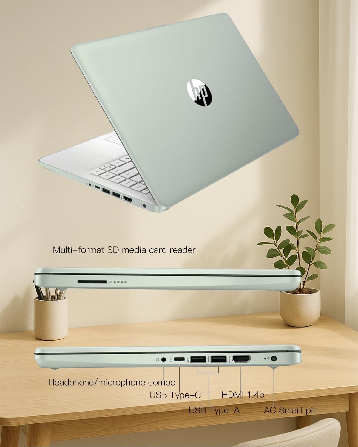 hp flagship everyday laptop computer win 11 pro & ai powered 1 y office 365 • intel quad core(up to 3.4ghz) • long battery • 32g ram • 128g ufs • w/256g sd card & dvd drive for student & business