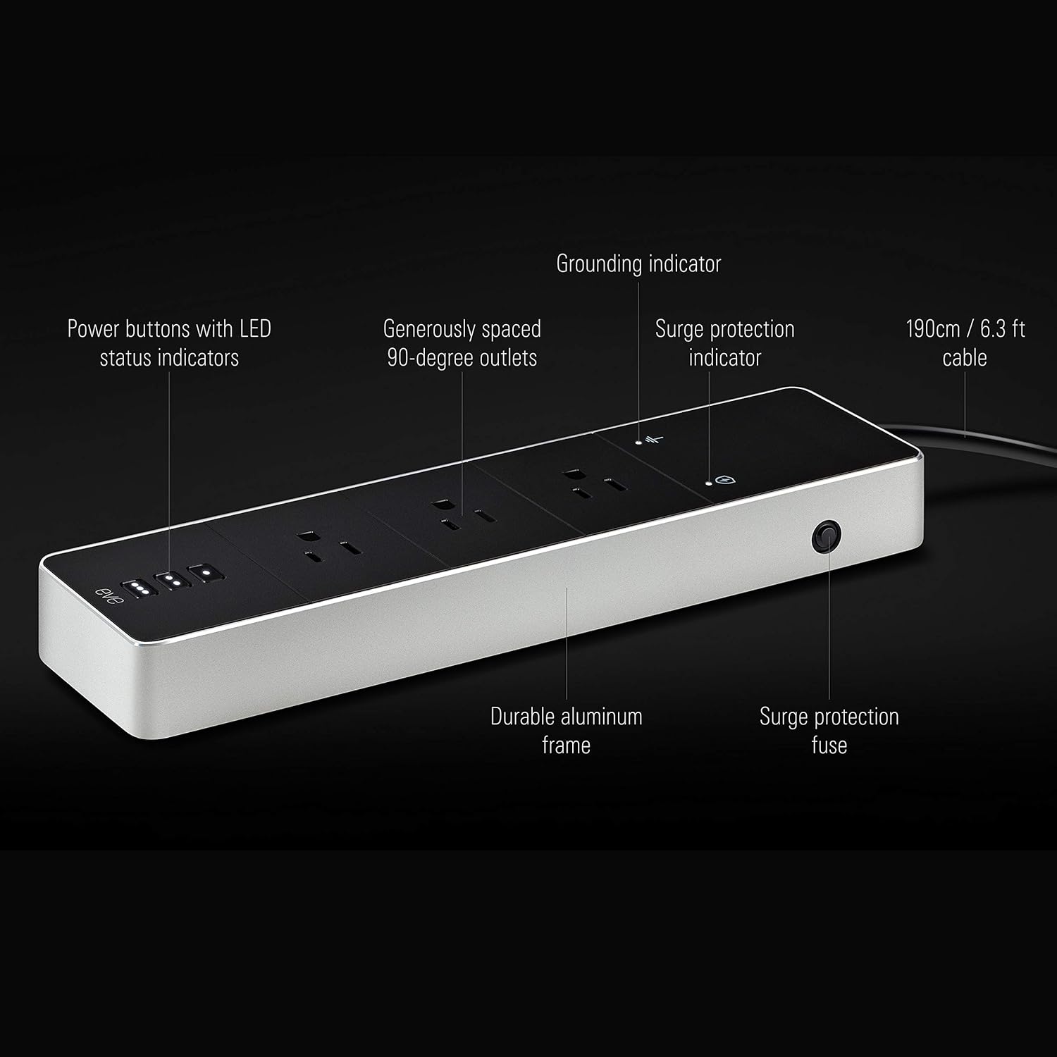 eve energy strip smart triple outlet & power meter for apple home, built in schedules & switches, surge protection, overcurrent protection, overvoltage protection, energy metering