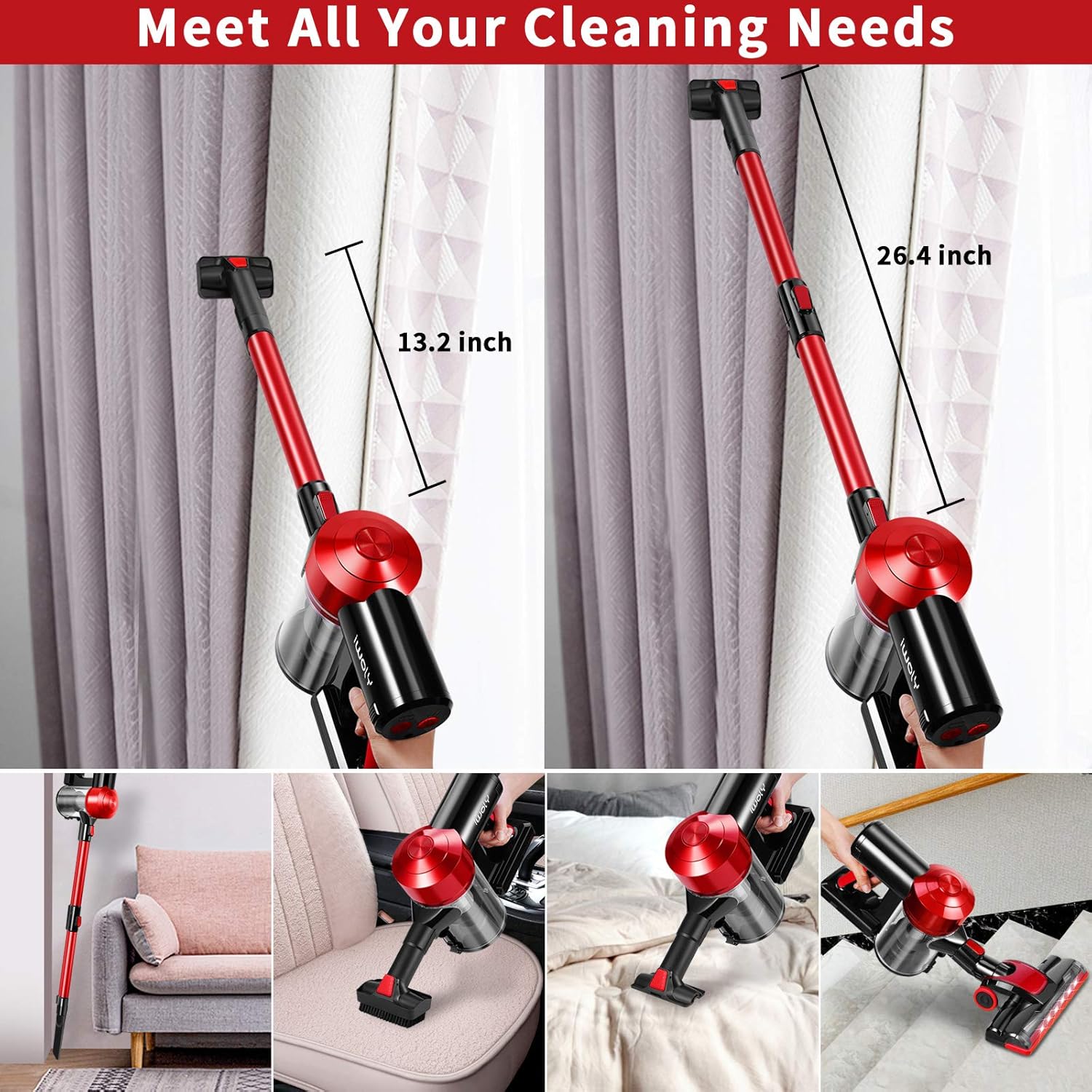 iwoly c150 cordless vacuum cleaner rechargeable with 2200mah detachable battery, 18000pa cyclone vacuum with hepa filter, lightweight portable handheld stick vacuum for hard floor car cleaning