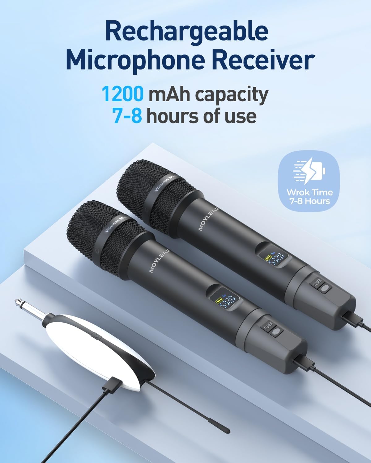 wireless microphones,metal microphone with dual professional uhf cordless dynamic system,rechargeable microphone receiver for karaoke singing, wedding,party, dj, speech, church, class use,240ft