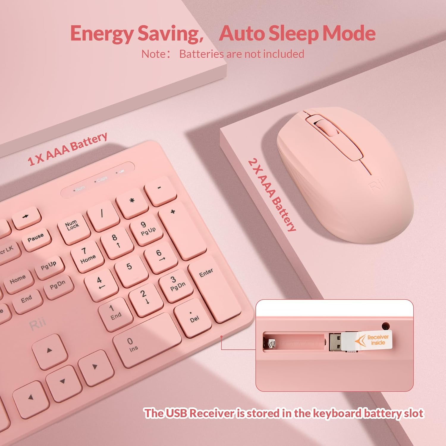 wireless keyboard and mouse combo rii standard office pc keyboard and optical wireless mice (pink)