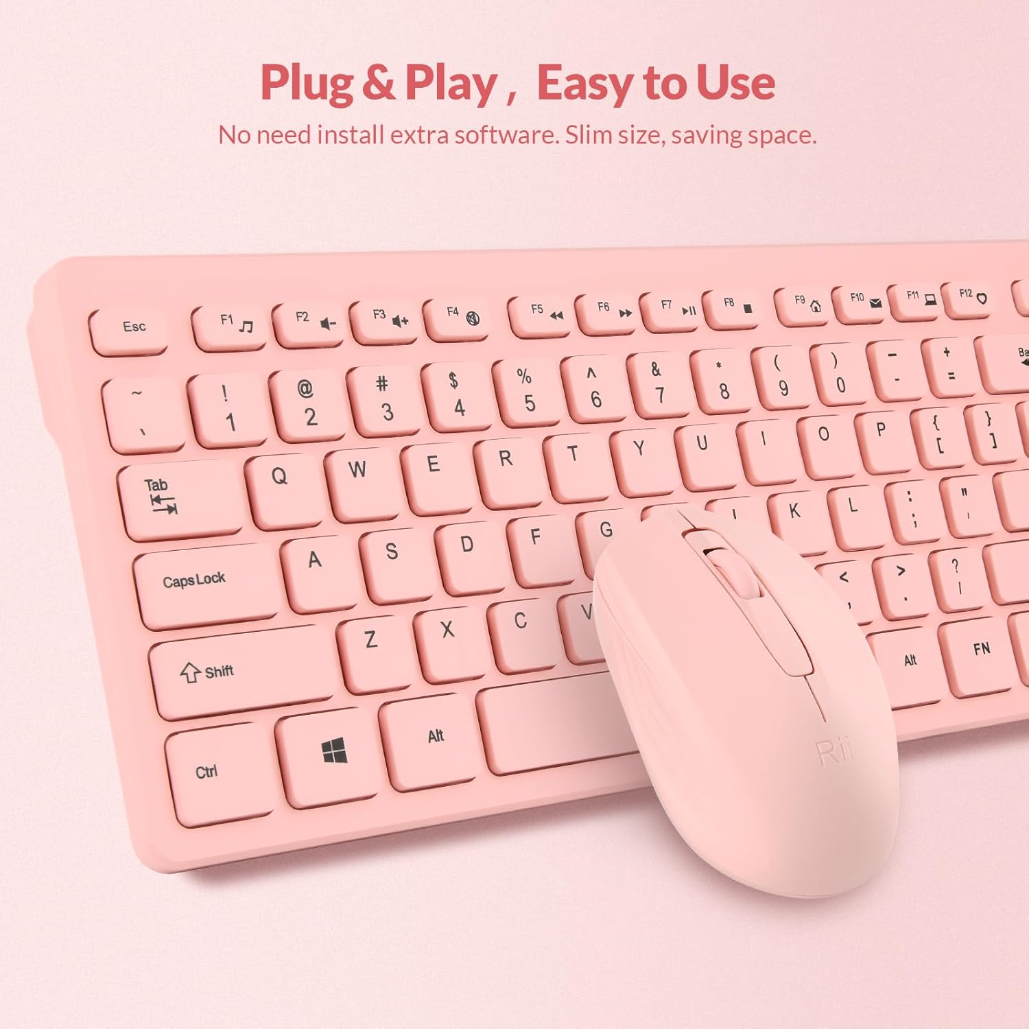 wireless keyboard and mouse combo rii standard office pc keyboard and optical wireless mice (pink)