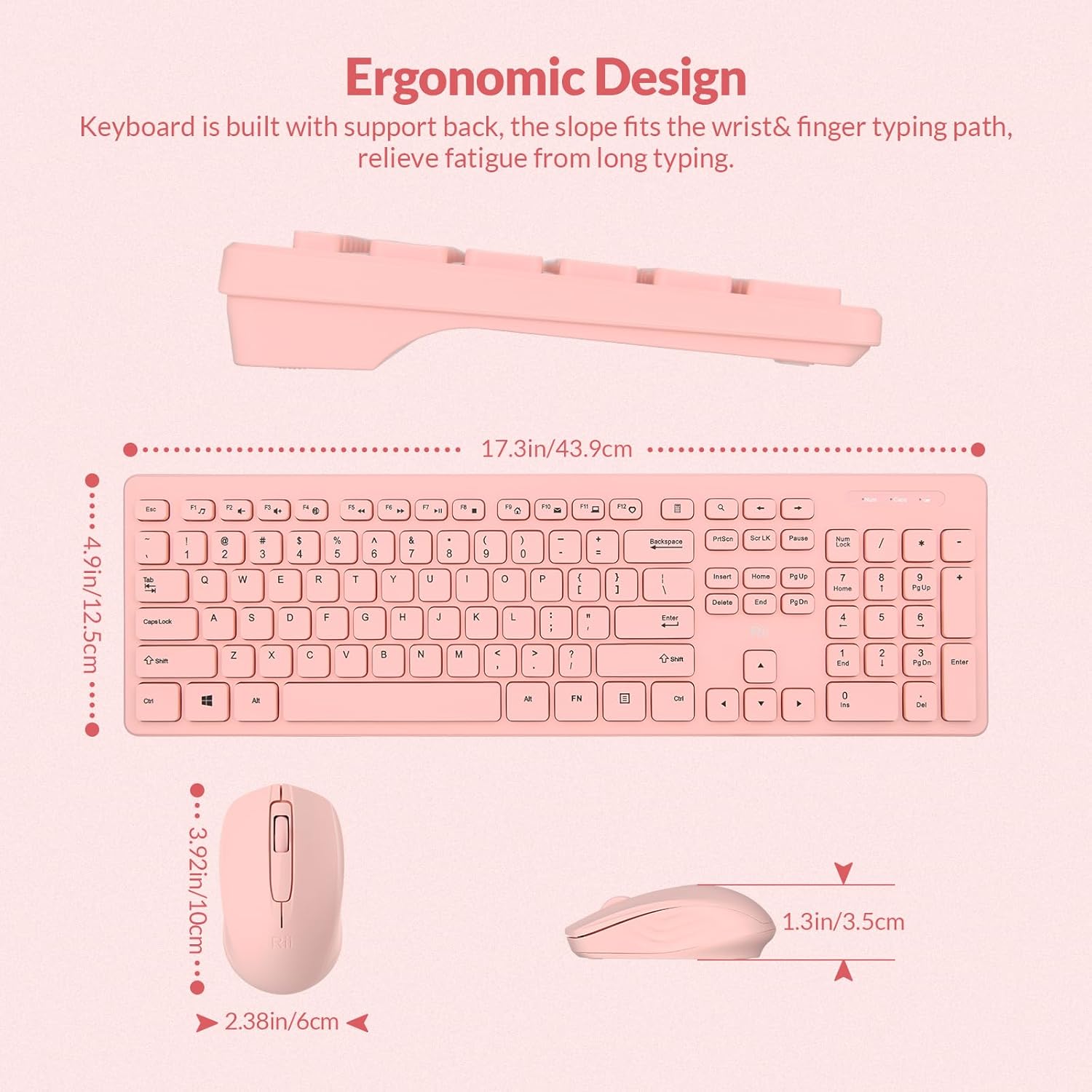 wireless keyboard and mouse combo rii standard office pc keyboard and optical wireless mice (pink)