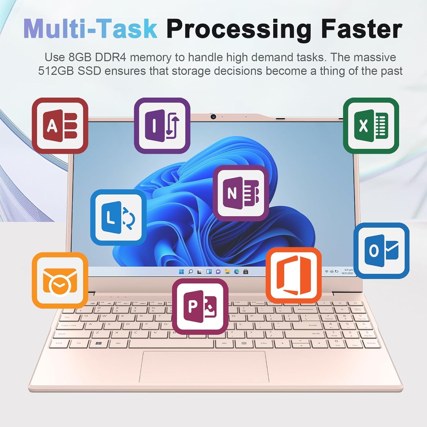 14'' student laptop computer,1080p fhd display,8gb ram,512gb ssd,n5095 cpu college student pink laptop,numeric keypad,256gb tf card,webcam, 5gwifi, hdmi,pink