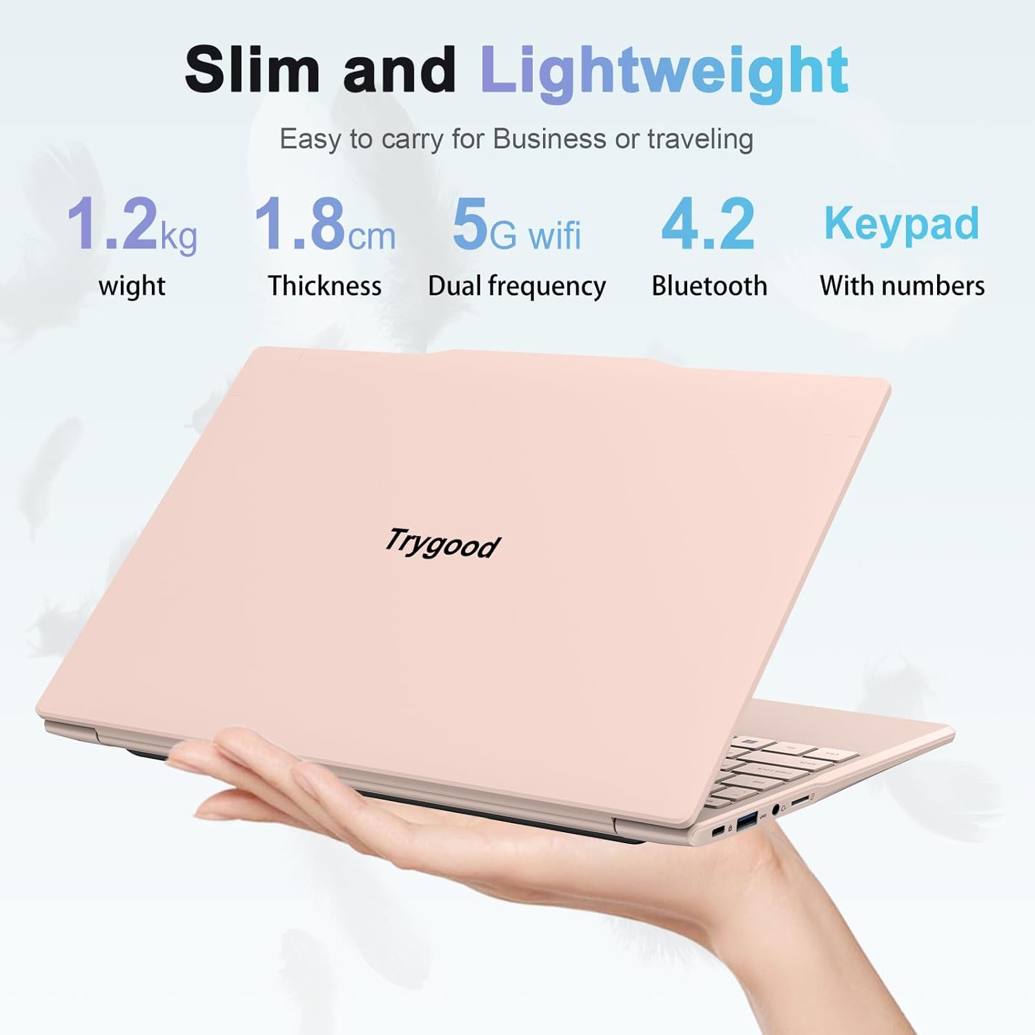 14'' student laptop computer,1080p fhd display,8gb ram,512gb ssd,n5095 cpu college student pink laptop,numeric keypad,256gb tf card,webcam, 5gwifi, hdmi,pink