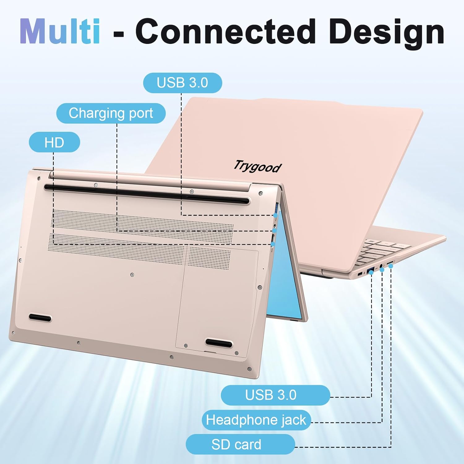 14'' student laptop computer,1080p fhd display,8gb ram,512gb ssd,n5095 cpu college student pink laptop,numeric keypad,256gb tf card,webcam, 5gwifi, hdmi,pink