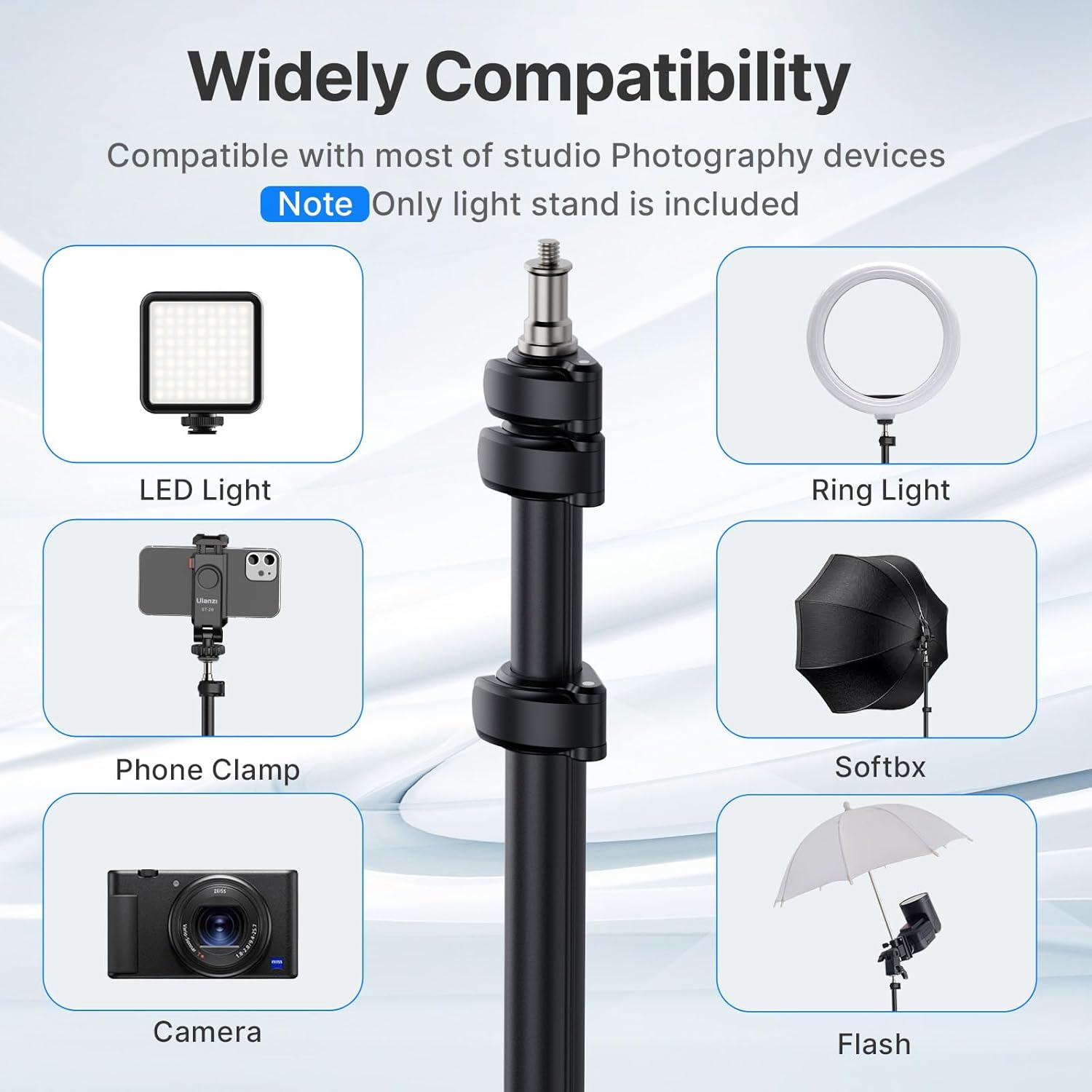 ulanzi tt43 extendable photography light stand, adjustable 6.23ft aluminum tripod, reversible portable studio lighting tripod for continute output lighting/strobe light/webcams/cameras/softbox