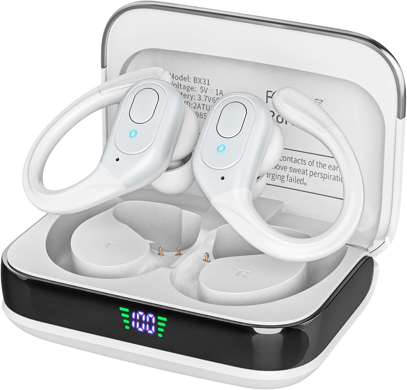 wireless earbuds bluetooth 5.4 headphones, noise canceling ear buds with 75hr playtime, led power display, ipx7 waterproof earphones over ear earphones for sports/workouts