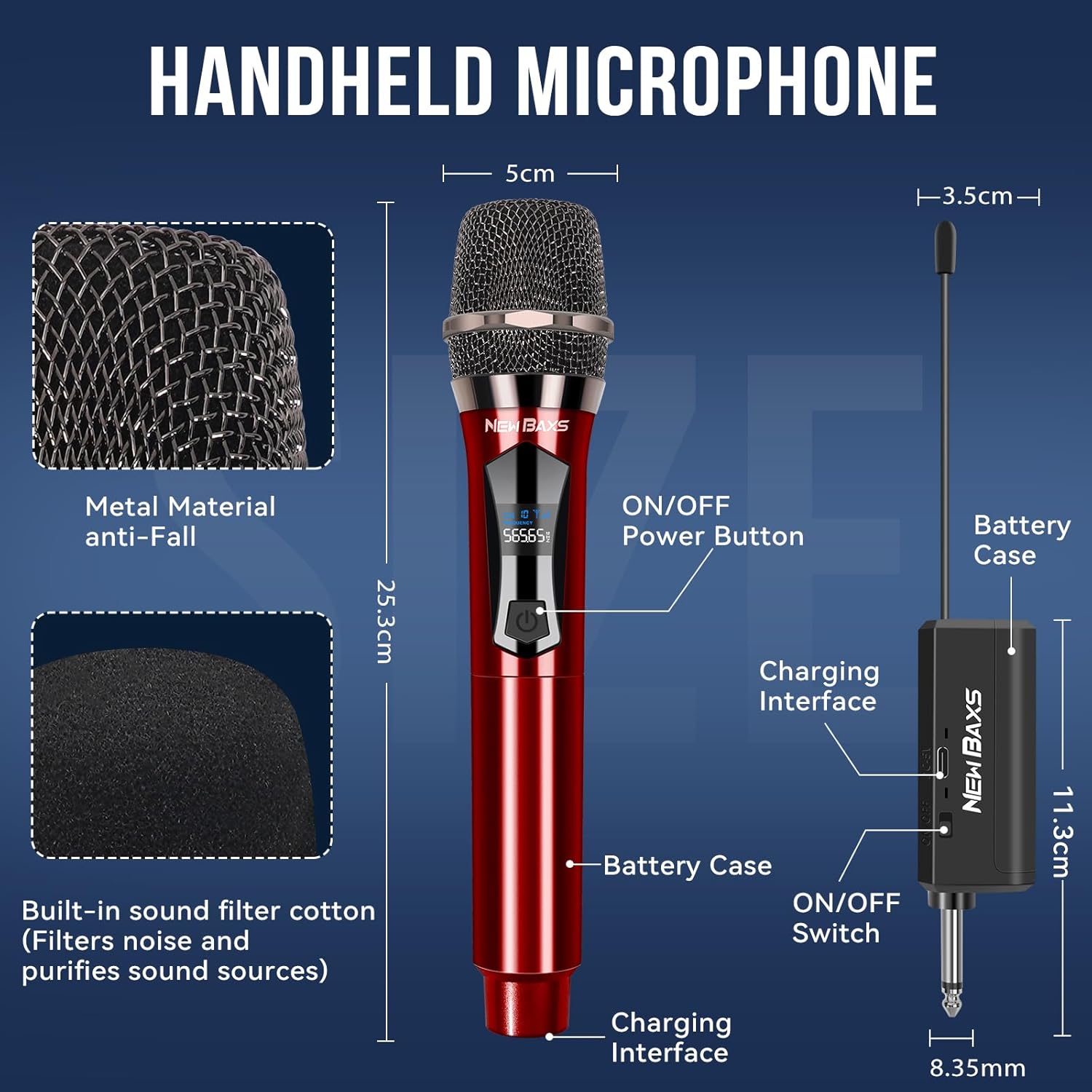 wireless microphones, dual karaoke microphone system, microfonos inalambricos with rechargeable receiver, cordless dynamic mic micro set for singing, wedding, dj, party, speech,red black