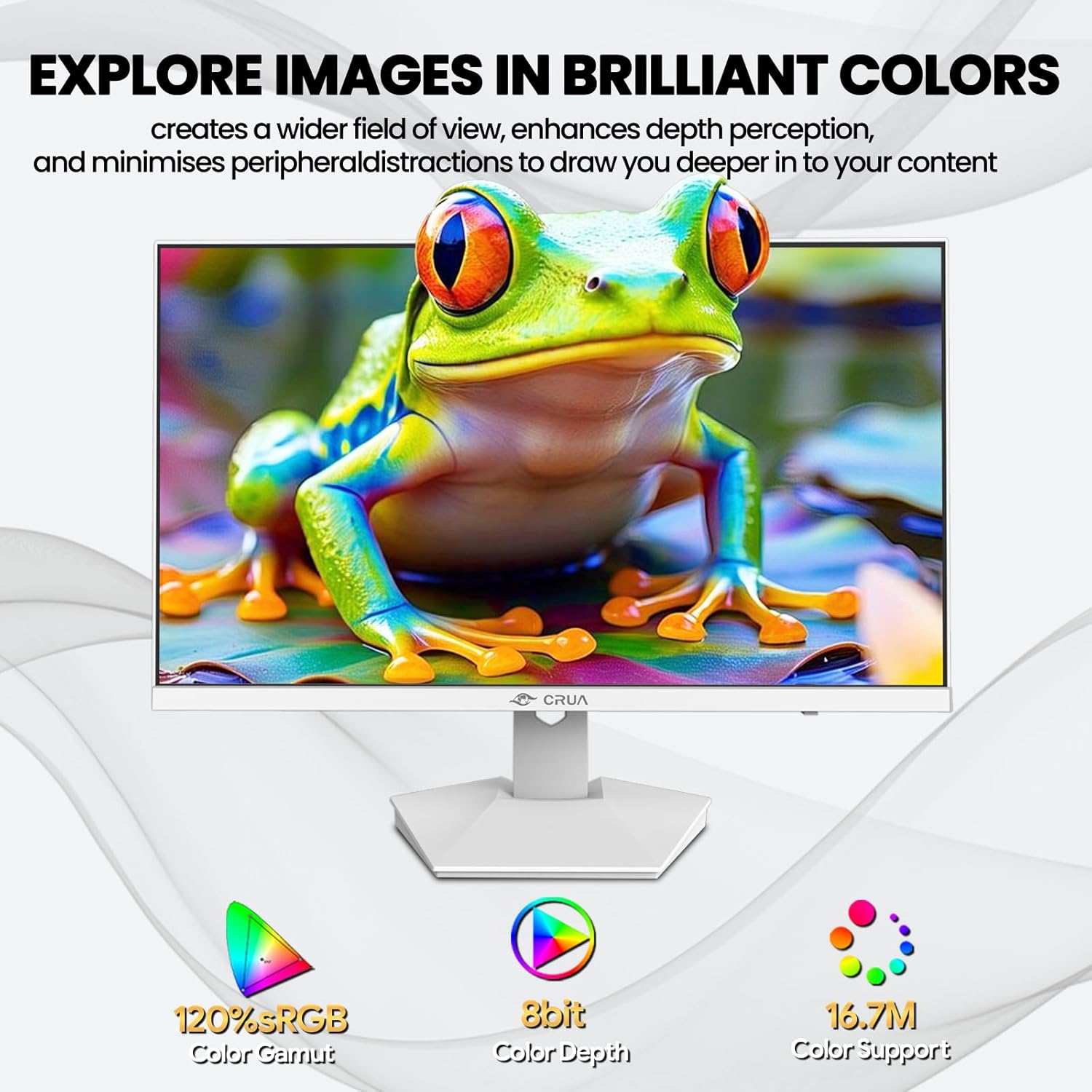 crua 27" 4k white monitor, uhd(3840x2160p) ips panel, 60hz computer monitor, supports amd freesync, usb type c, 120% srgb, built in speakers, wall mountable, for work, streaming, and home office