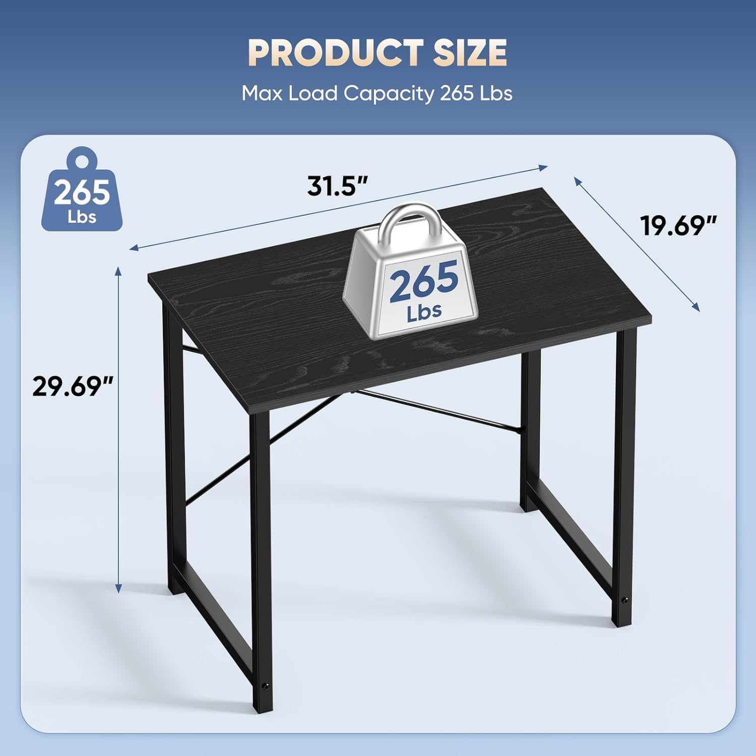 dumos 32 in small computer desk for home office, modern study work table simple style for bedroom, writing desks with x shaped reinforcement, black