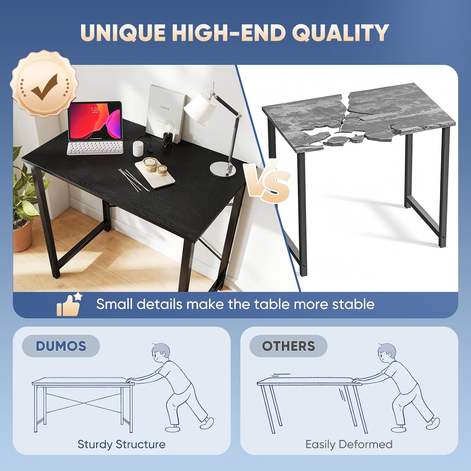 dumos 32 in small computer desk for home office, modern study work table simple style for bedroom, writing desks with x shaped reinforcement, black