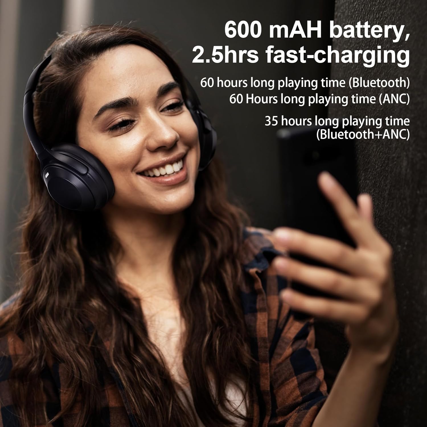 rorsou a6 hybrid active noise cancelling headphones with transparent modes, wireless over ear bluetooth headphones with mic, hifi stereo headset with low latency, memory foam ear cups, black