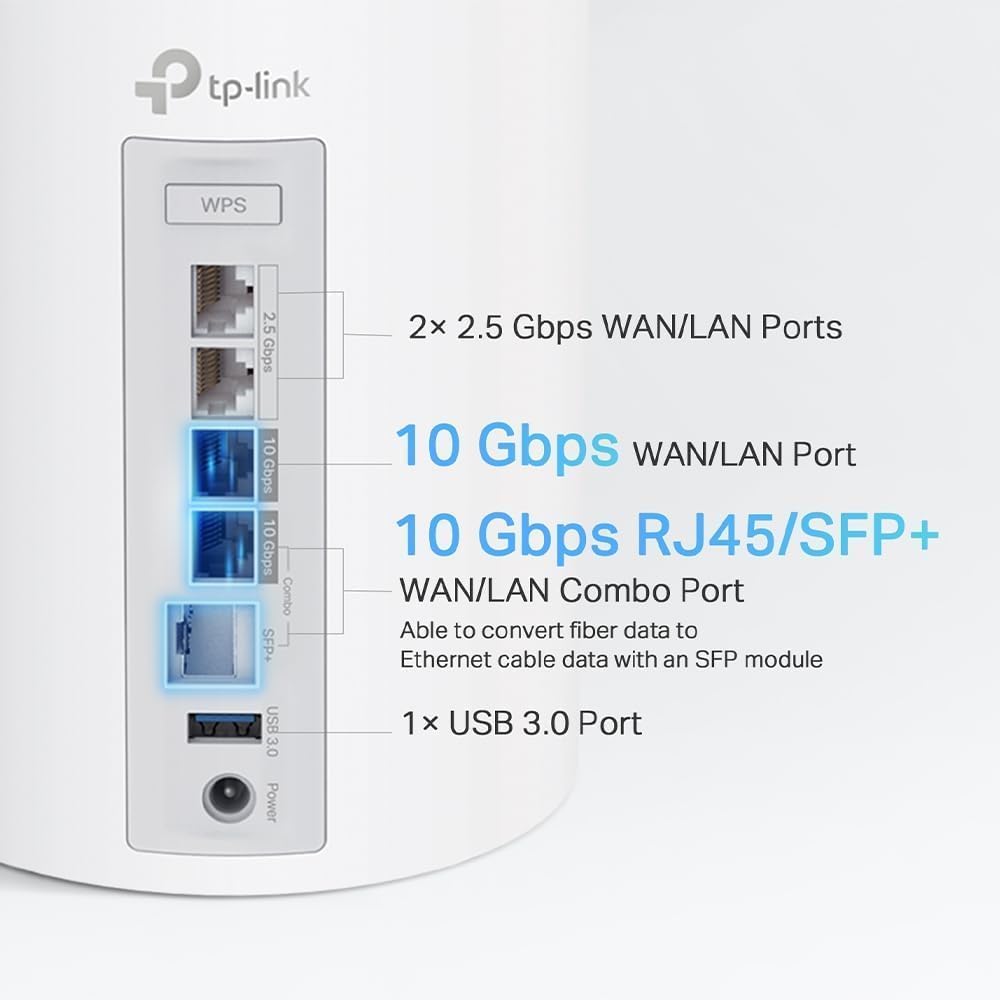 tp link deco be95 quad band wifi 7 be33000 whole home mesh system 16 stream, 2x 10g + 2x 2.5g ports wired backhaul, 12x high gain antennas, vpn, ai roaming, 4x4 mu mimo, homeshield (1 pack)