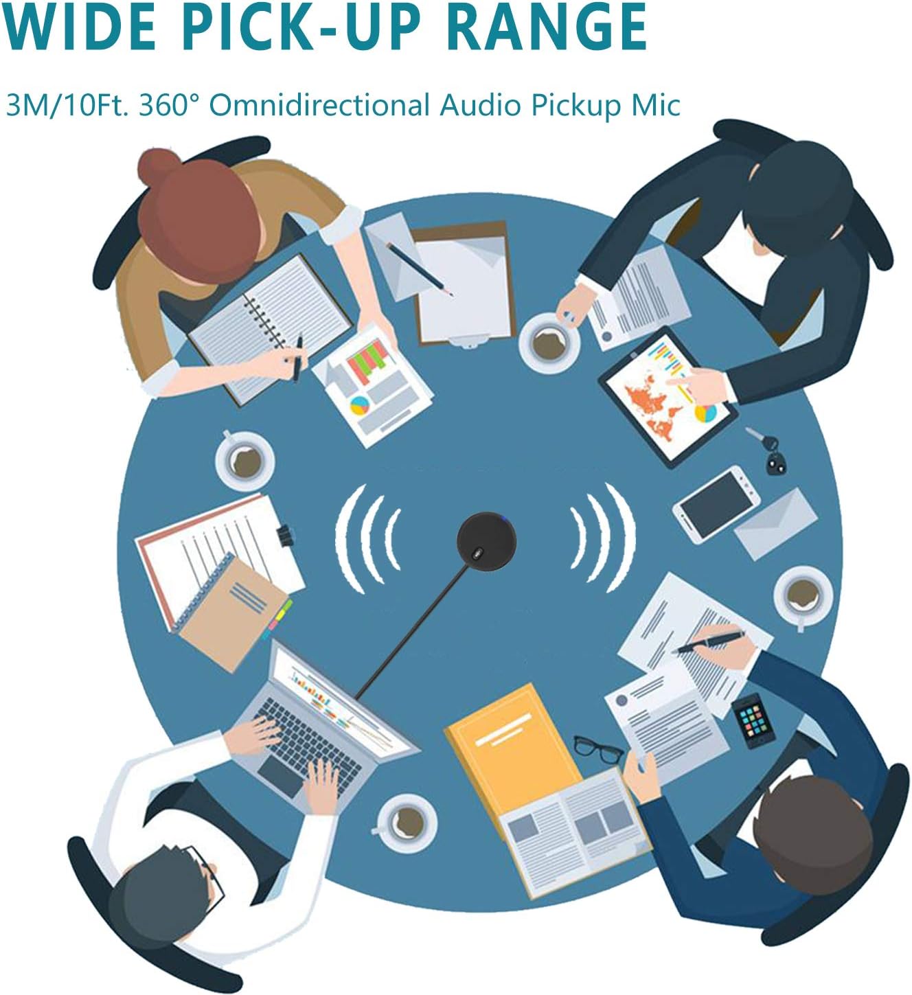 upgraded usb conference microphone for computer, 360° omnidirectional condenser mic with mute key, great for video conference, gaming, chatting, skype, plug & play, windows macos, ideal for gift