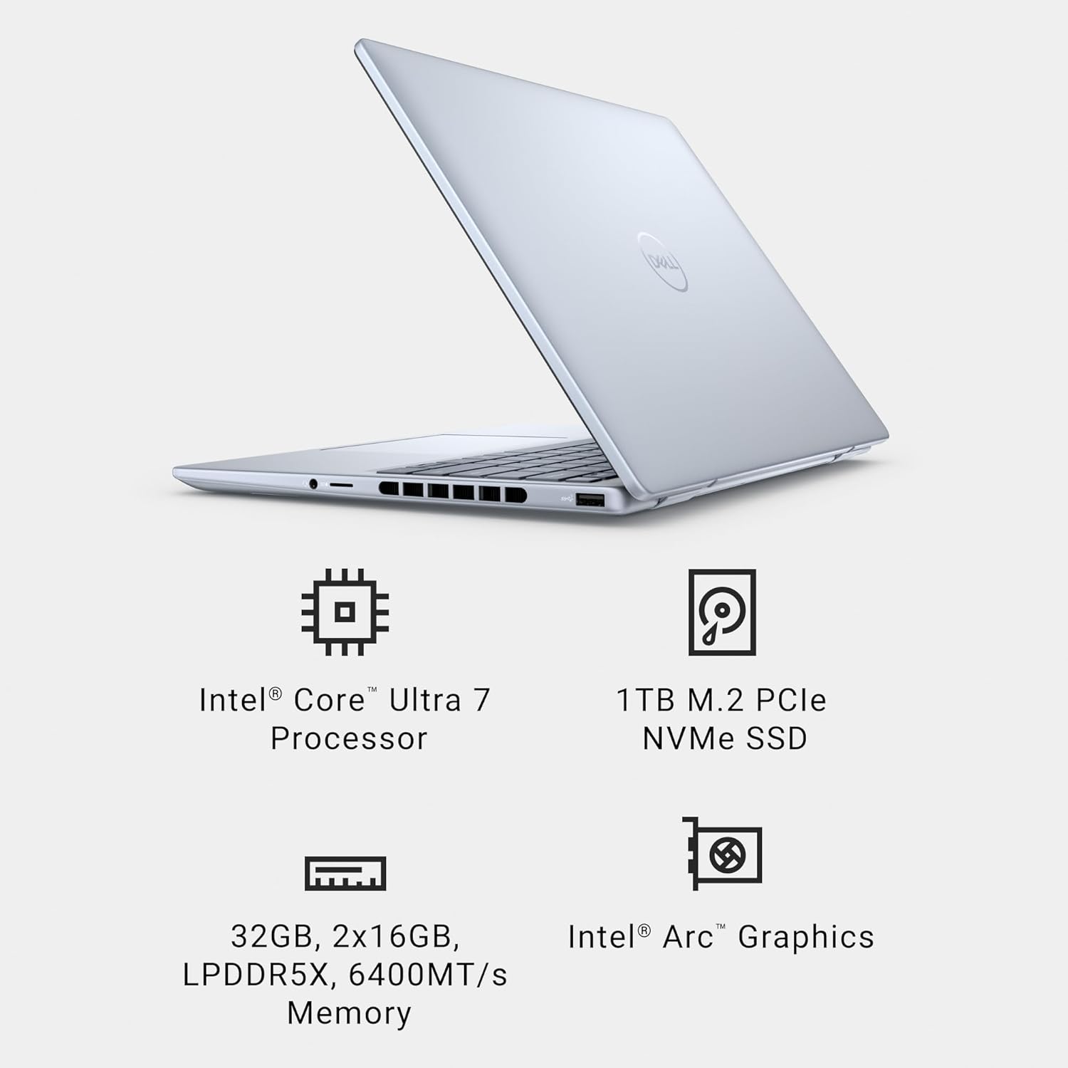 dell inspiron 14 plus 7440 laptop 14 inch 16:10 2.8k (2880x1800) display, intel core ultra 7 155h, 32gb lpddr5x ram, 1tb ssd, intel arc graphics, windows 11 home, onsite & migrate service ice blue