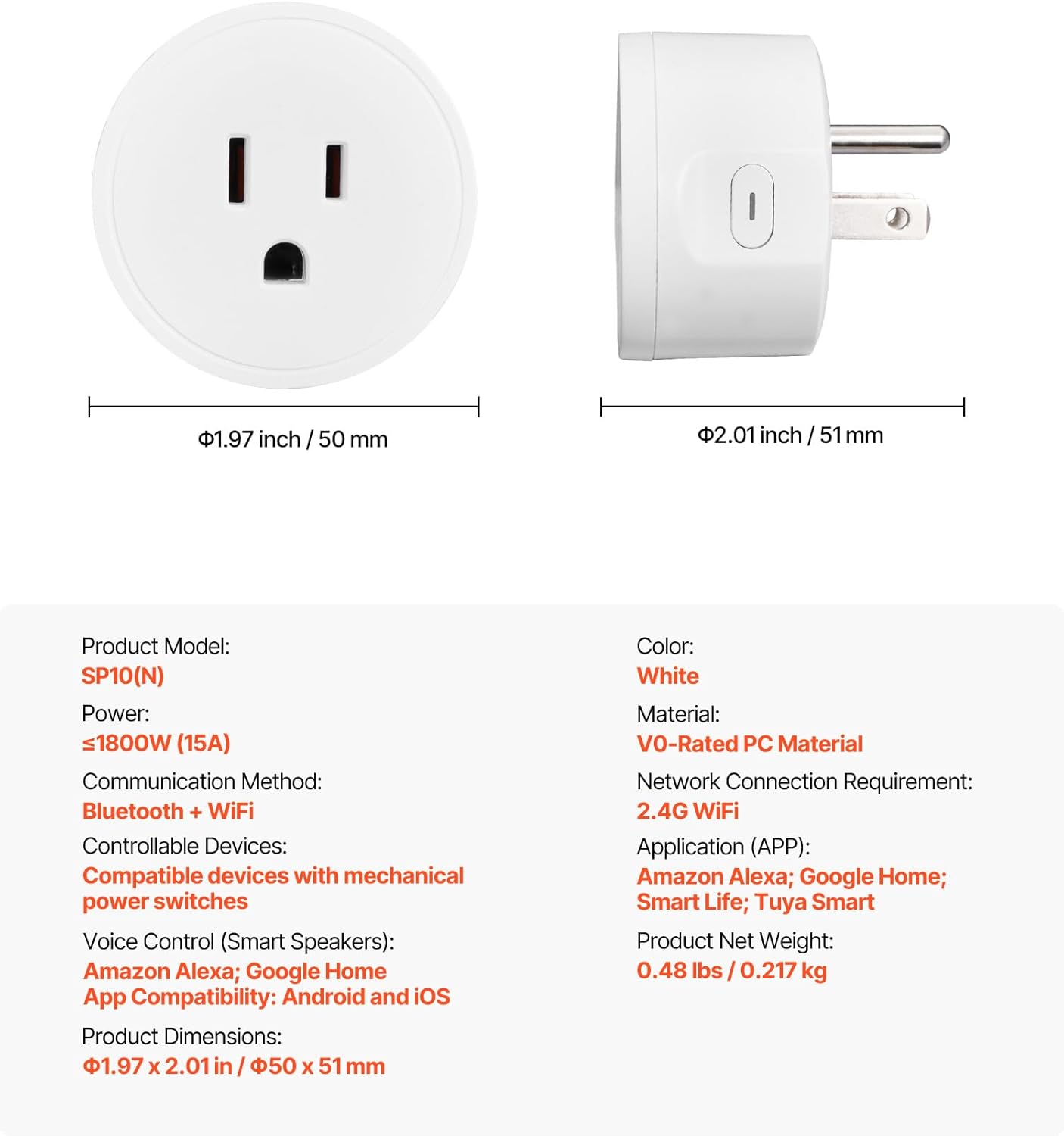 vevor smart plug, wifi smart outlet compatible with alexa and google home, wifi plugs with scheduling, app control & timer function, 2.4ghz wi fi only, 15amp, no hub required, white (4 pack)