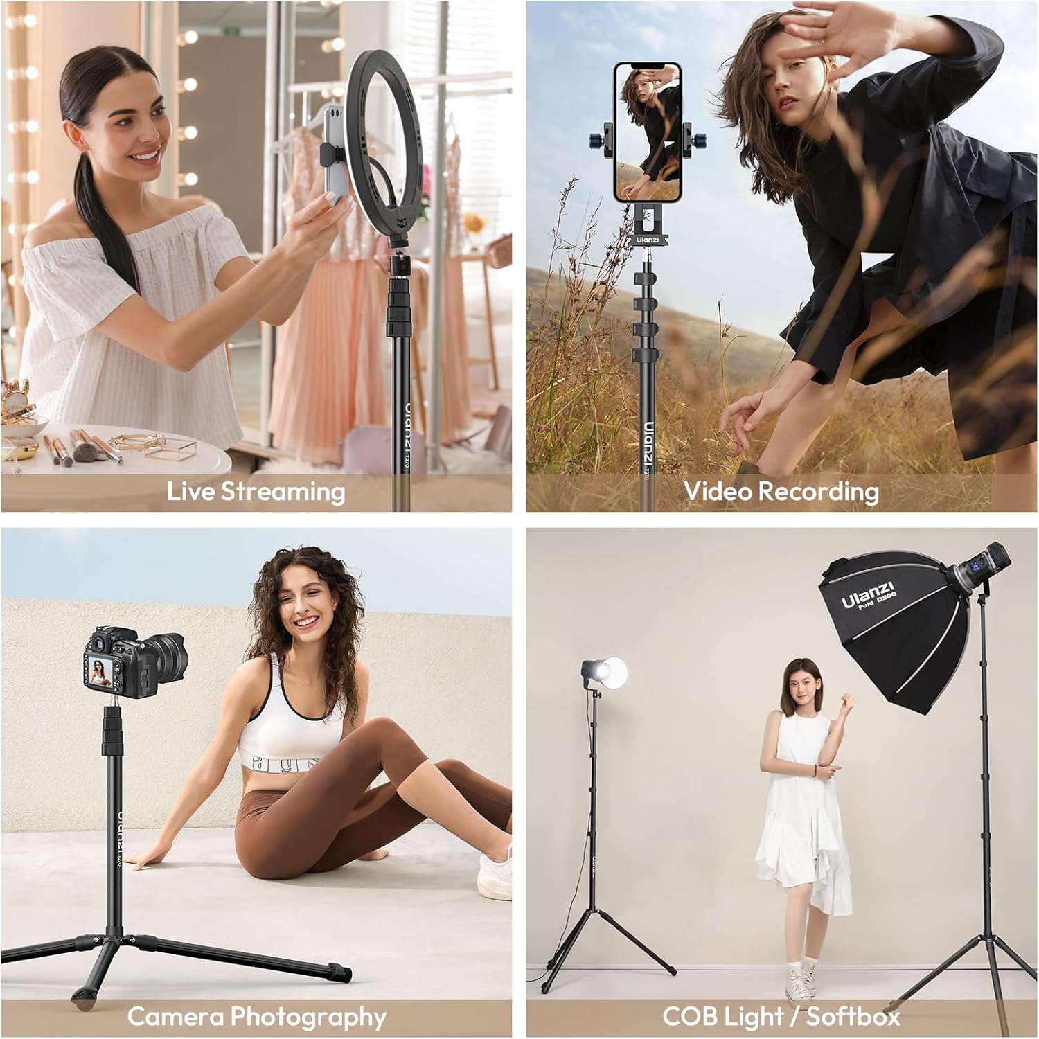ulanzi t270 light stand 8.8ft/270cm adjustable photography light stand tripod, aluminum portable studio lighting stand for softbox, led video light, reflector, strobe, photo video photography