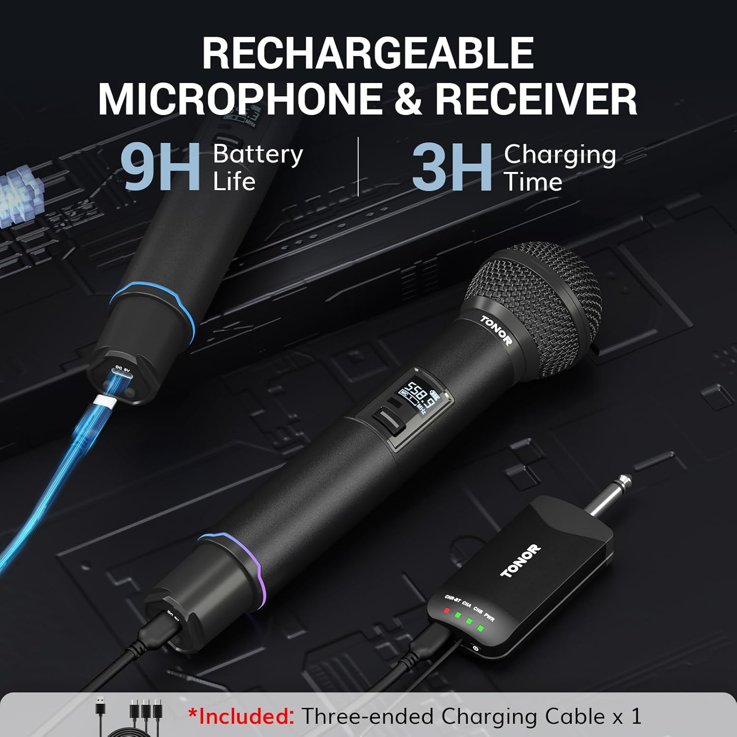 tonor rechargeable wireless microphones, metal bluetooth handheld cordless mic system with receiver, 2x25 uhf professional dynamic mic for karaoke, church, singing, wedding, meeting, dj, 328ft tw720