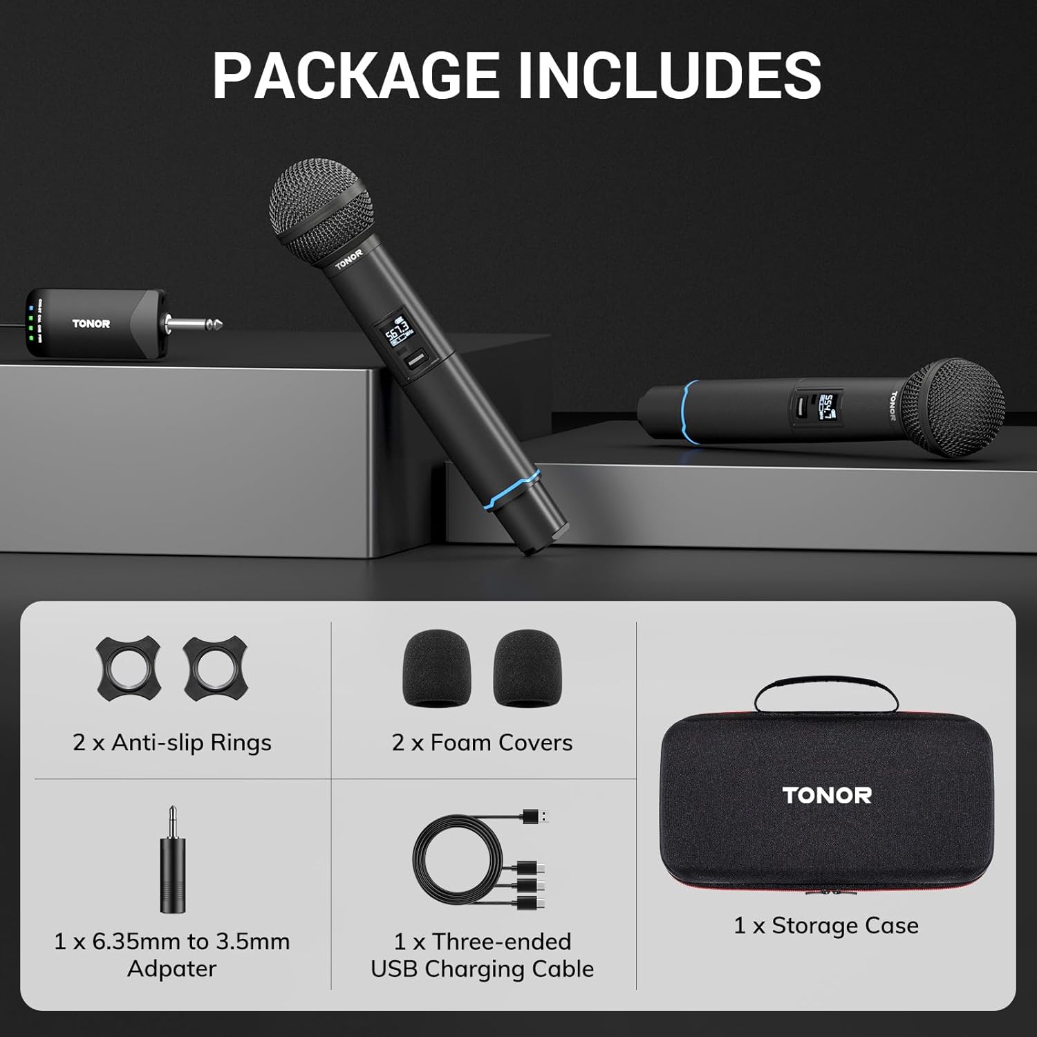 tonor rechargeable wireless microphones, metal bluetooth handheld cordless mic system with receiver, 2x25 uhf professional dynamic mic for karaoke, church, singing, wedding, meeting, dj, 328ft tw720