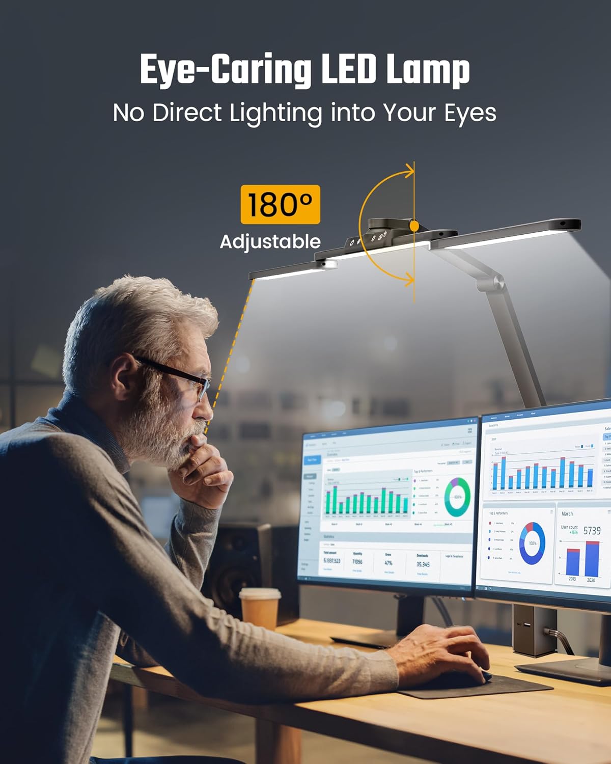 superdanny led desk lamp with power strip (6 outlets, 1 usb, 1 type c) for home office, desk light computer light with clamp, architect desk lamp with smooth dimming 5 colors touch & wave control