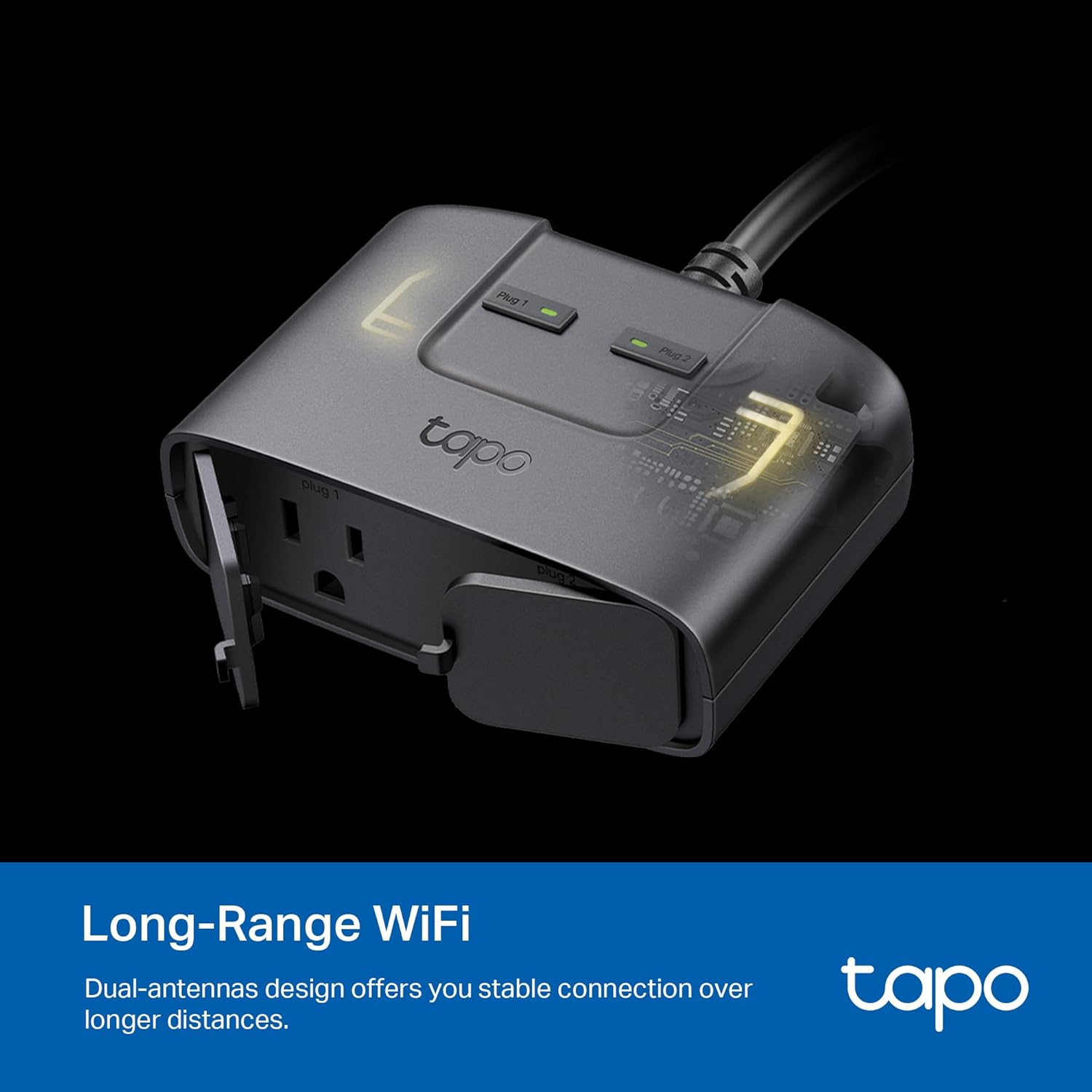 tp link tapo matter outdoor smart plug, 2 individual outlets, ip65 weather resistance, works with apple home, alexa, google home, long wi fi range, 2.4g wi fi only, etl certified(tapo p400m)