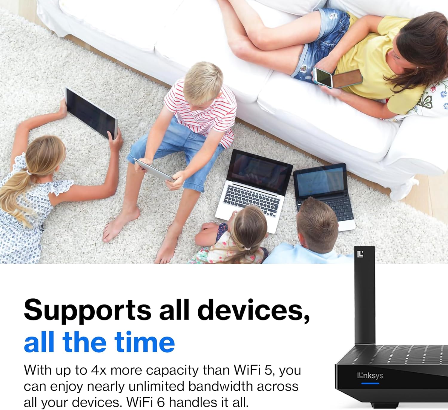 linksys mr20ec | dual band mesh wifi 6 router | 3.0 (ax3000) speeds | connect 25+ devices | 2,000 sq ft coverage | 18 month warranty