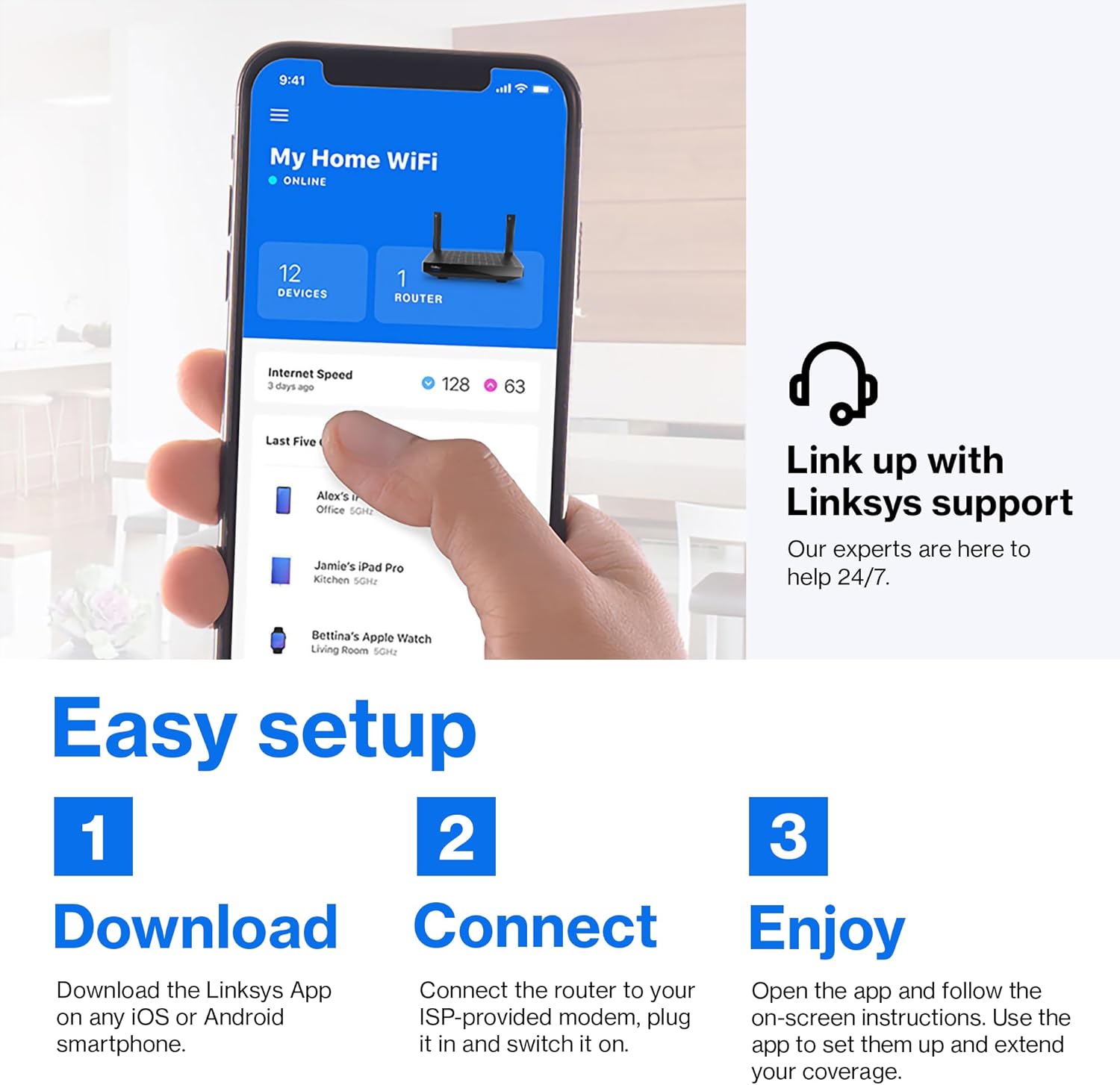 linksys mr20ec | dual band mesh wifi 6 router | 3.0 (ax3000) speeds | connect 25+ devices | 2,000 sq ft coverage | 18 month warranty