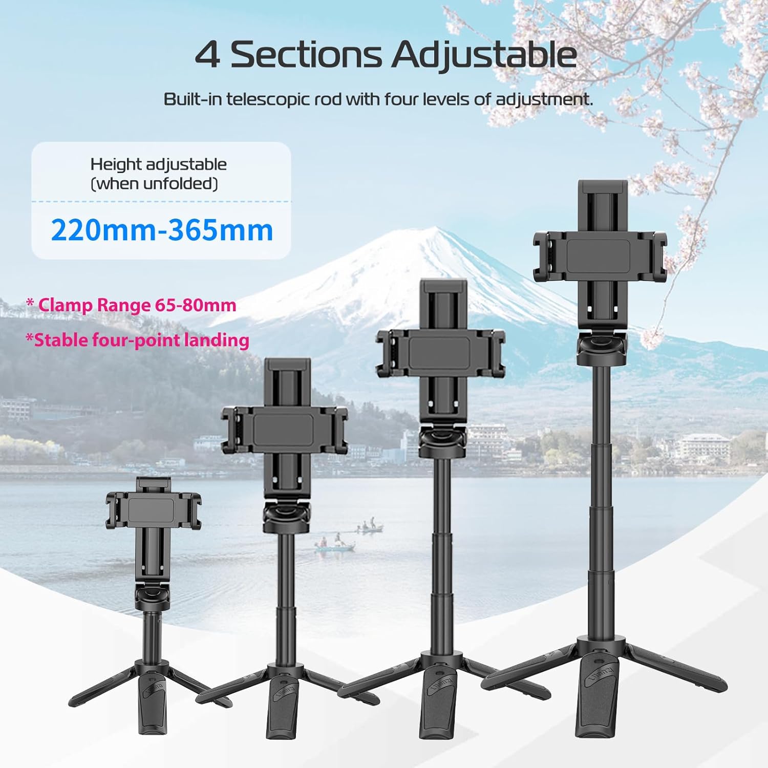 ulanzi jj02 selfie stick tripod, extendable grip phone tripod with detachable remote pocket size, 3 in 1 mini phone grip 2 cold shoe, 10m/393.7'' wireless shutter, vlog livestreaming photography