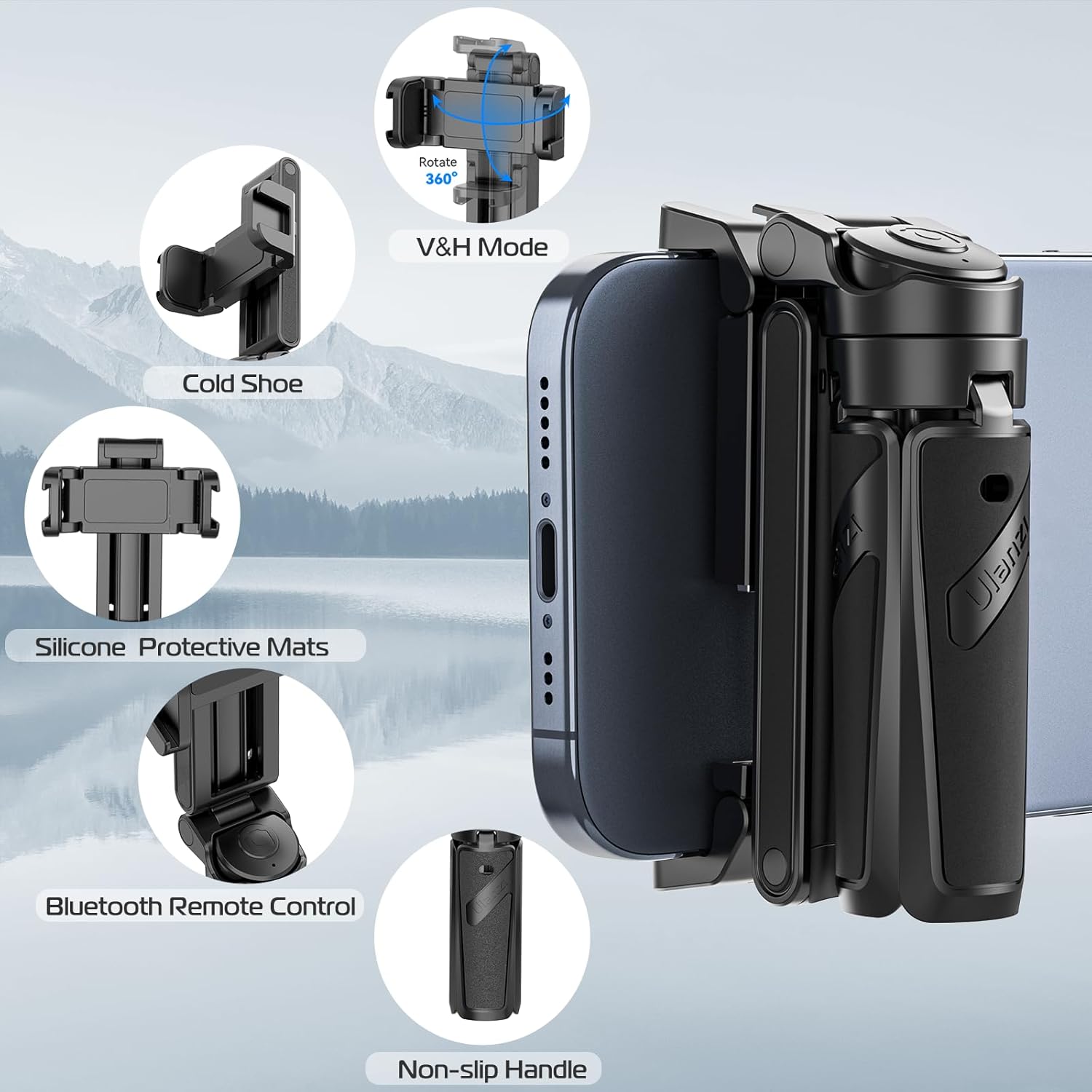 ulanzi jj02 selfie stick tripod, extendable grip phone tripod with detachable remote pocket size, 3 in 1 mini phone grip 2 cold shoe, 10m/393.7'' wireless shutter, vlog livestreaming photography