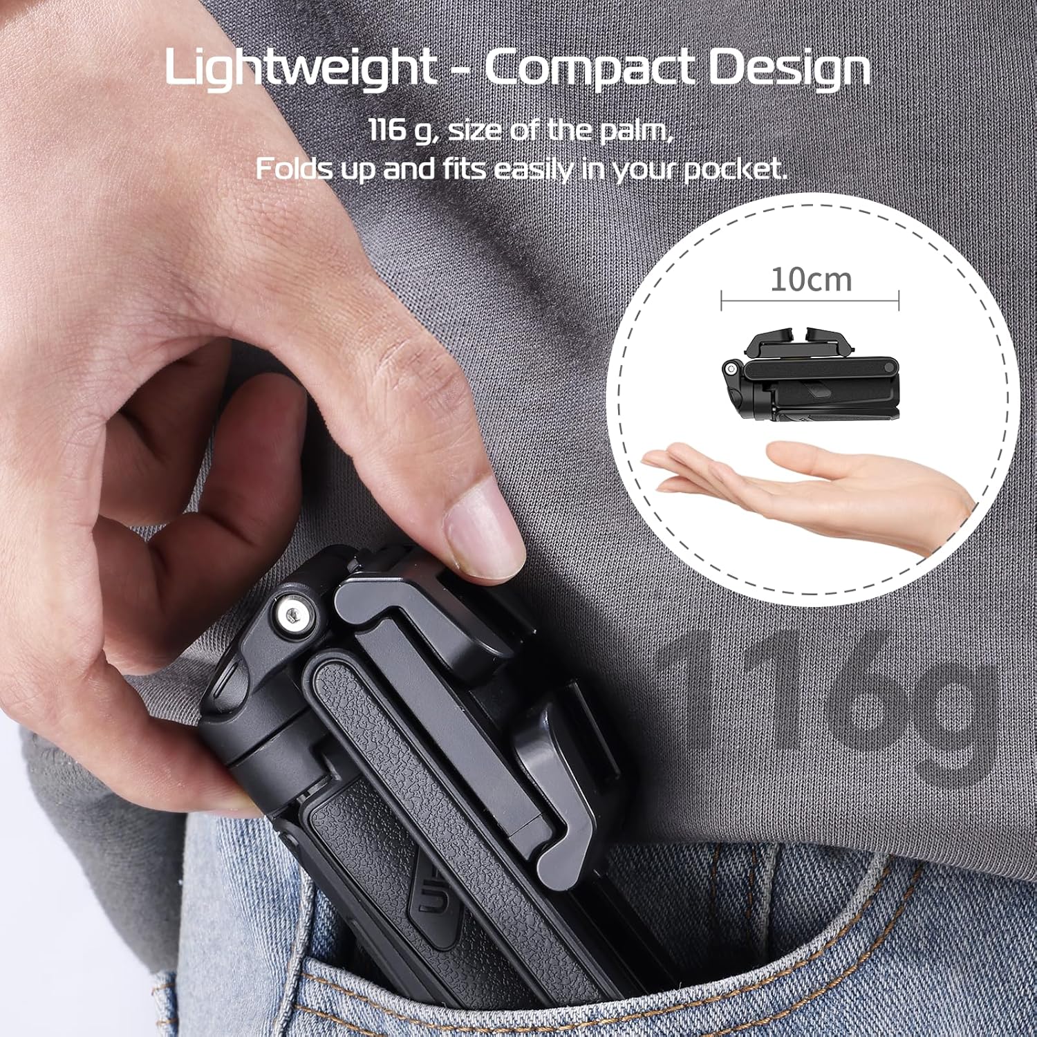 ulanzi jj02 selfie stick tripod, extendable grip phone tripod with detachable remote pocket size, 3 in 1 mini phone grip 2 cold shoe, 10m/393.7'' wireless shutter, vlog livestreaming photography