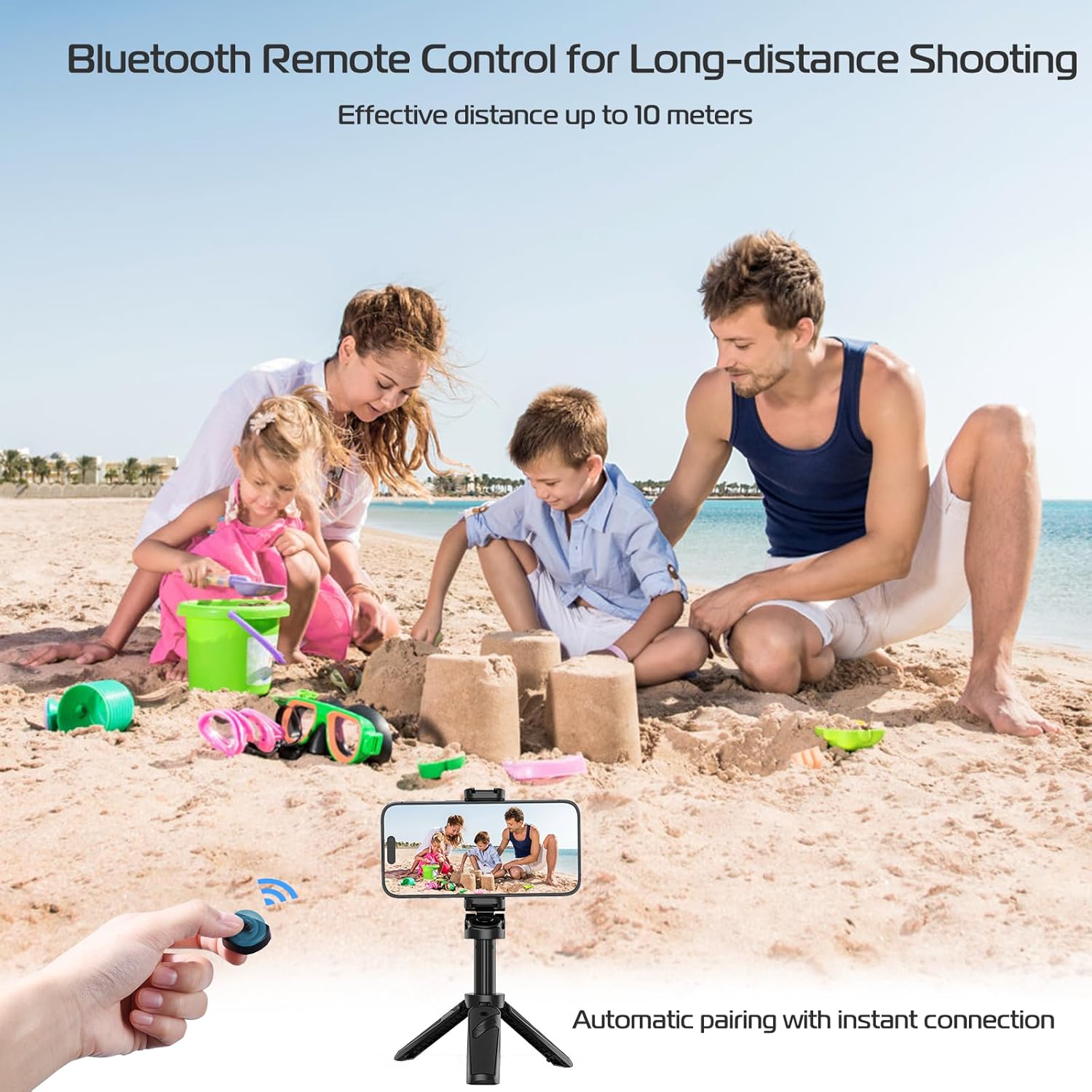 ulanzi jj02 selfie stick tripod, extendable grip phone tripod with detachable remote pocket size, 3 in 1 mini phone grip 2 cold shoe, 10m/393.7'' wireless shutter, vlog livestreaming photography