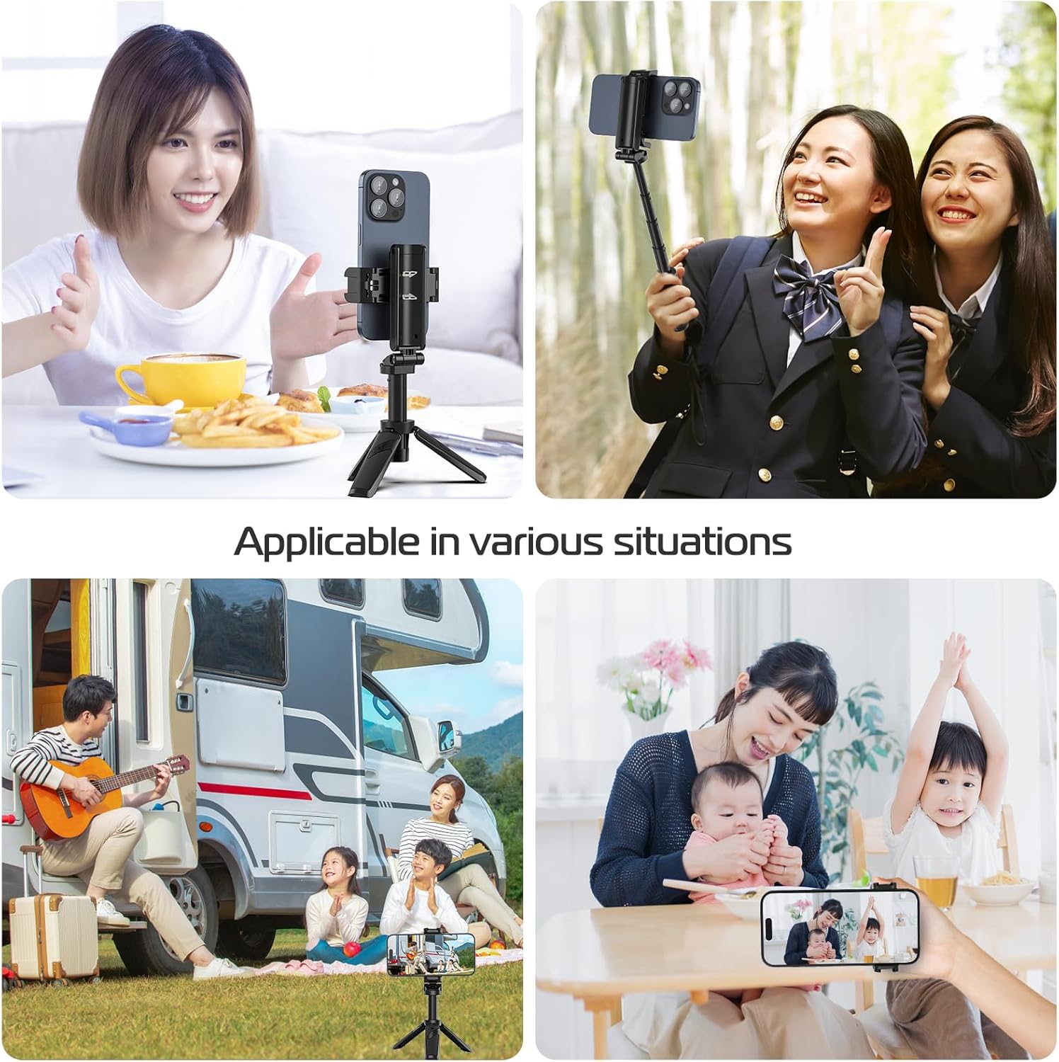 ulanzi jj02 selfie stick tripod, extendable grip phone tripod with detachable remote pocket size, 3 in 1 mini phone grip 2 cold shoe, 10m/393.7'' wireless shutter, vlog livestreaming photography