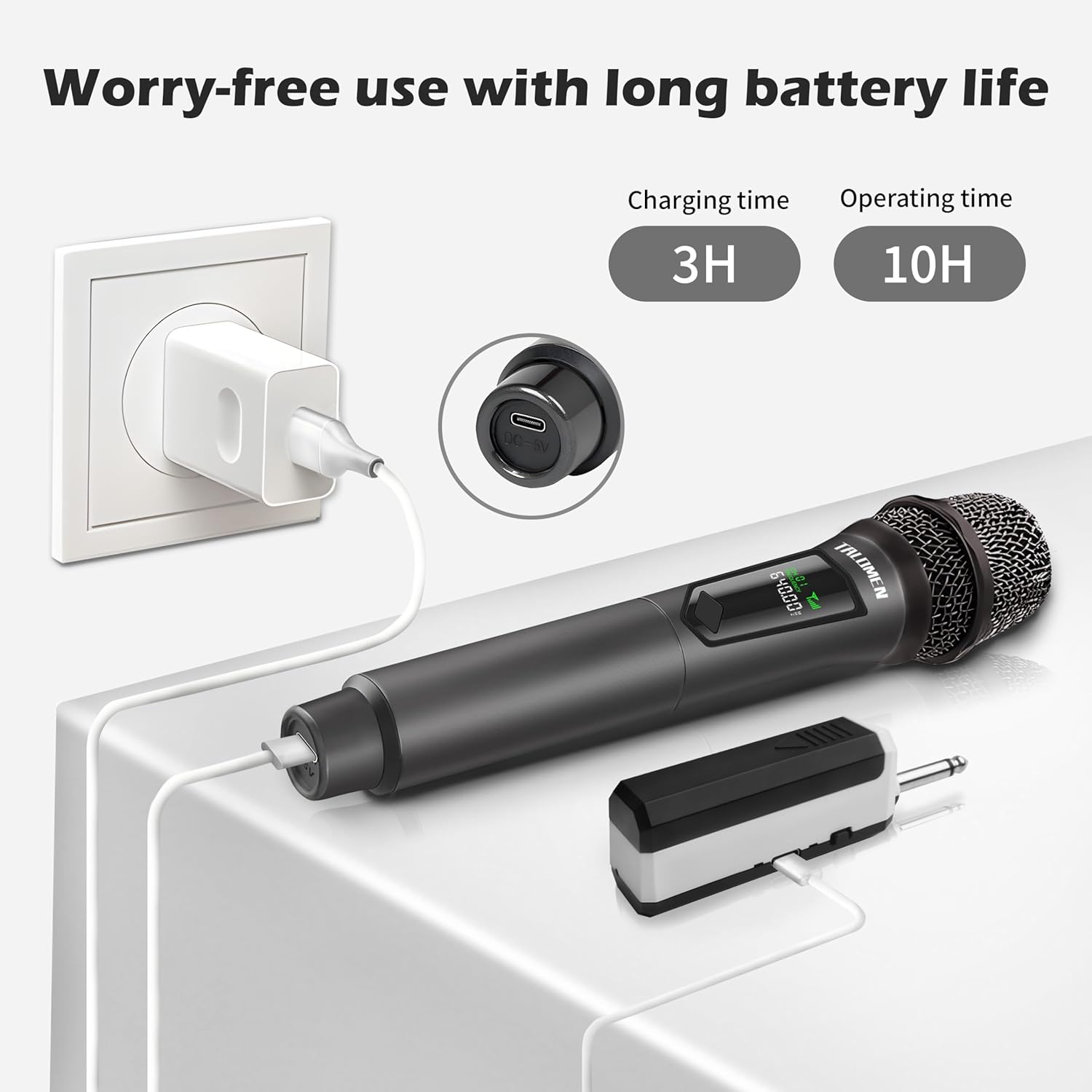 wireless microphone,professional handheld cordless dynamic mic system with rechargeable receiver(160 ft),karaoke microphone set for singing,karaoke,wedding,dj,party,speech,church,pa,k60 1