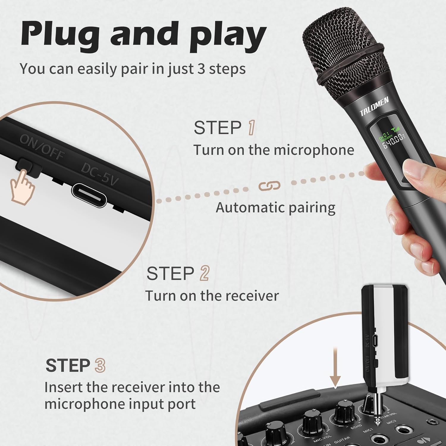 wireless microphone,professional handheld cordless dynamic mic system with rechargeable receiver(160 ft),karaoke microphone set for singing,karaoke,wedding,dj,party,speech,church,pa,k60 1