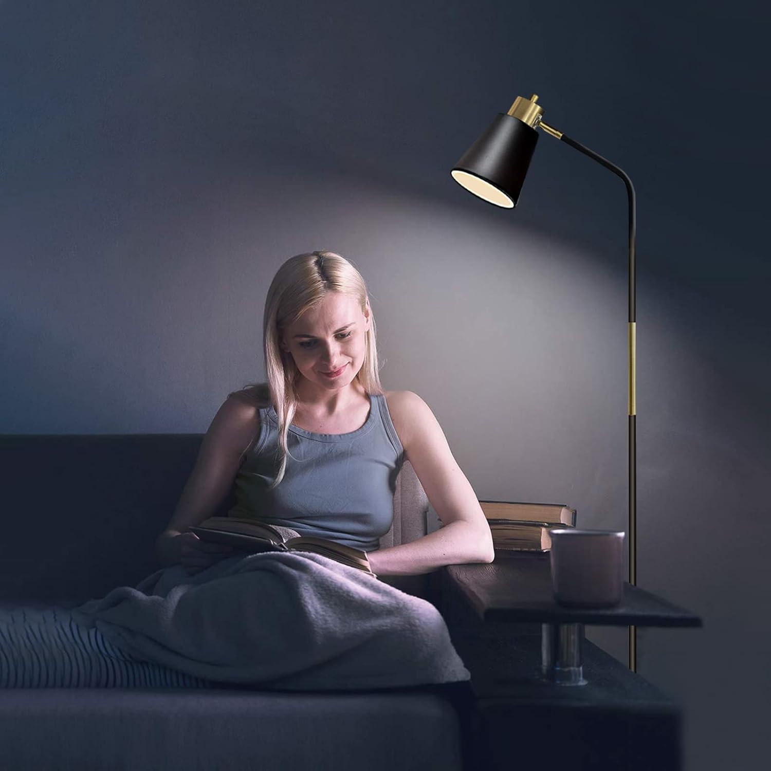 floor lamp, industrial floor lamps for living rooms rustic farmhouse reading standing floor lamp adjustable metal heads indoor task lighting for living room bedroom office home décor (black)