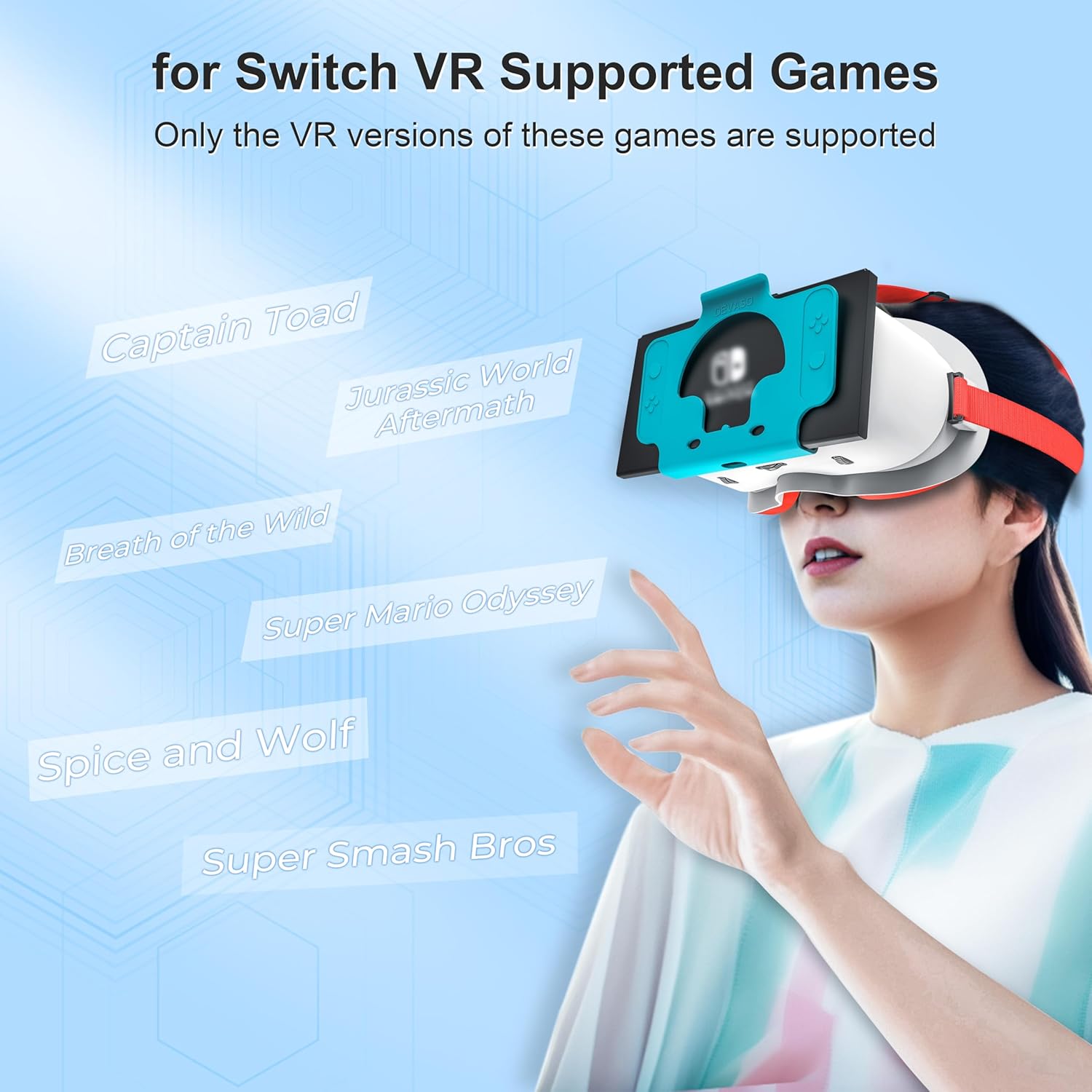 devaso upgraded vr headset for nintendo switch & switch oled model, switch virtual reality glasses with adjustable hd lenses and comfortable head strap, labo vr kit accessories, cool stuff for boys