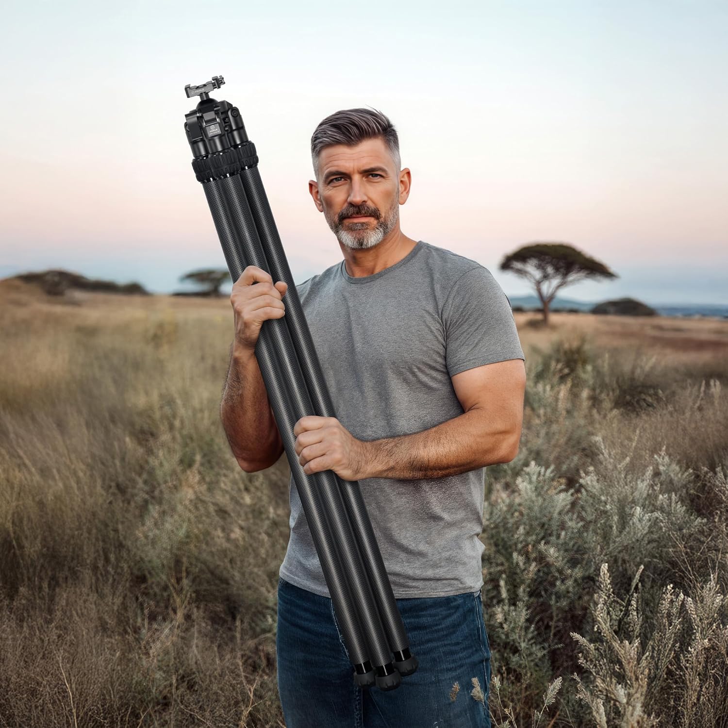 fanaue st 45 carbon fiber tripod for shooting, hunting tripod with arca swiss quick release plate, tripod for photography with 360° rotating ball head adapter, stable rifles rest saddle stand