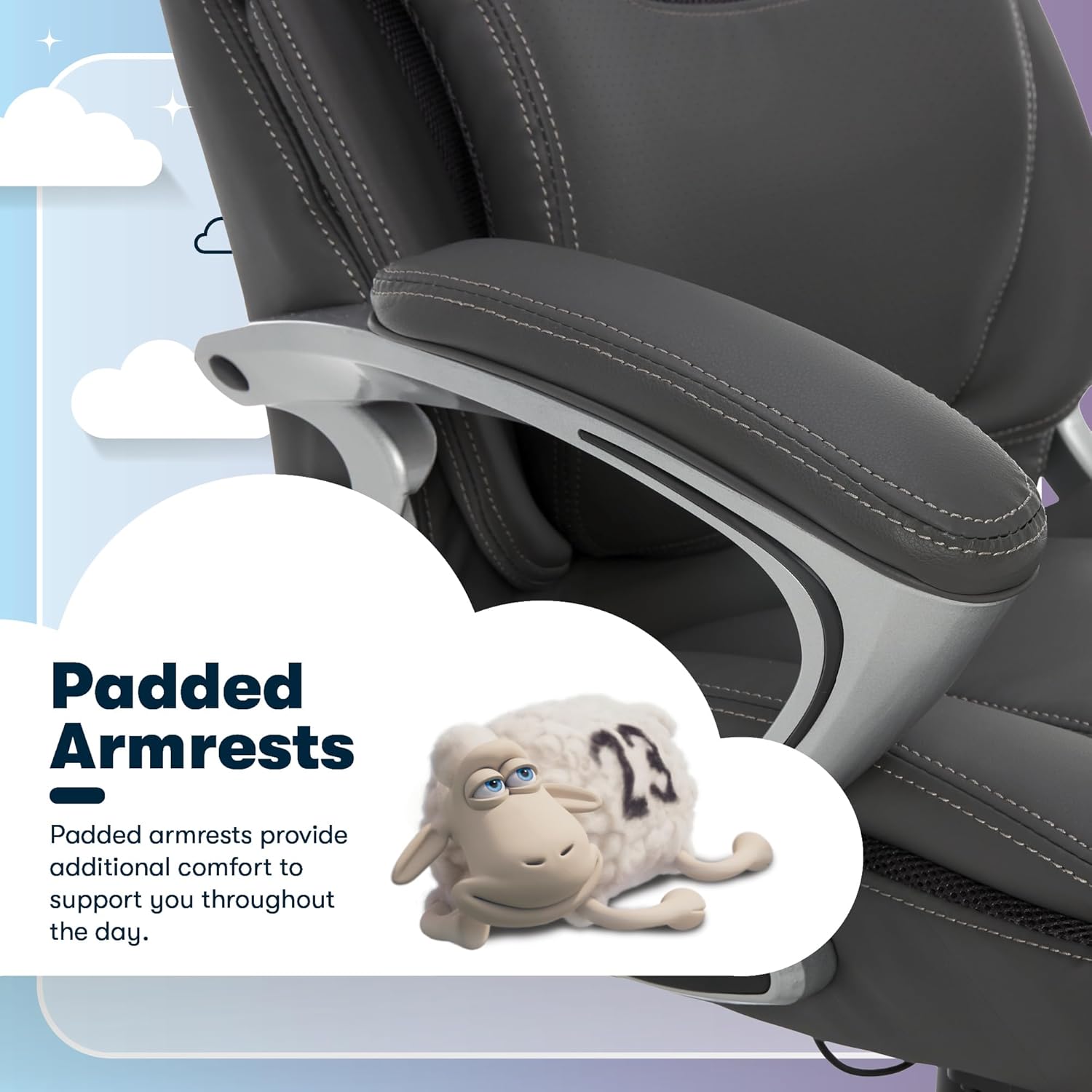 serta bryce executive office chair, ergonomic computer deskchairs with patented air lumbar support, comfy body pillows, height adjustable, swivel base with wheels, bonded leather, gray