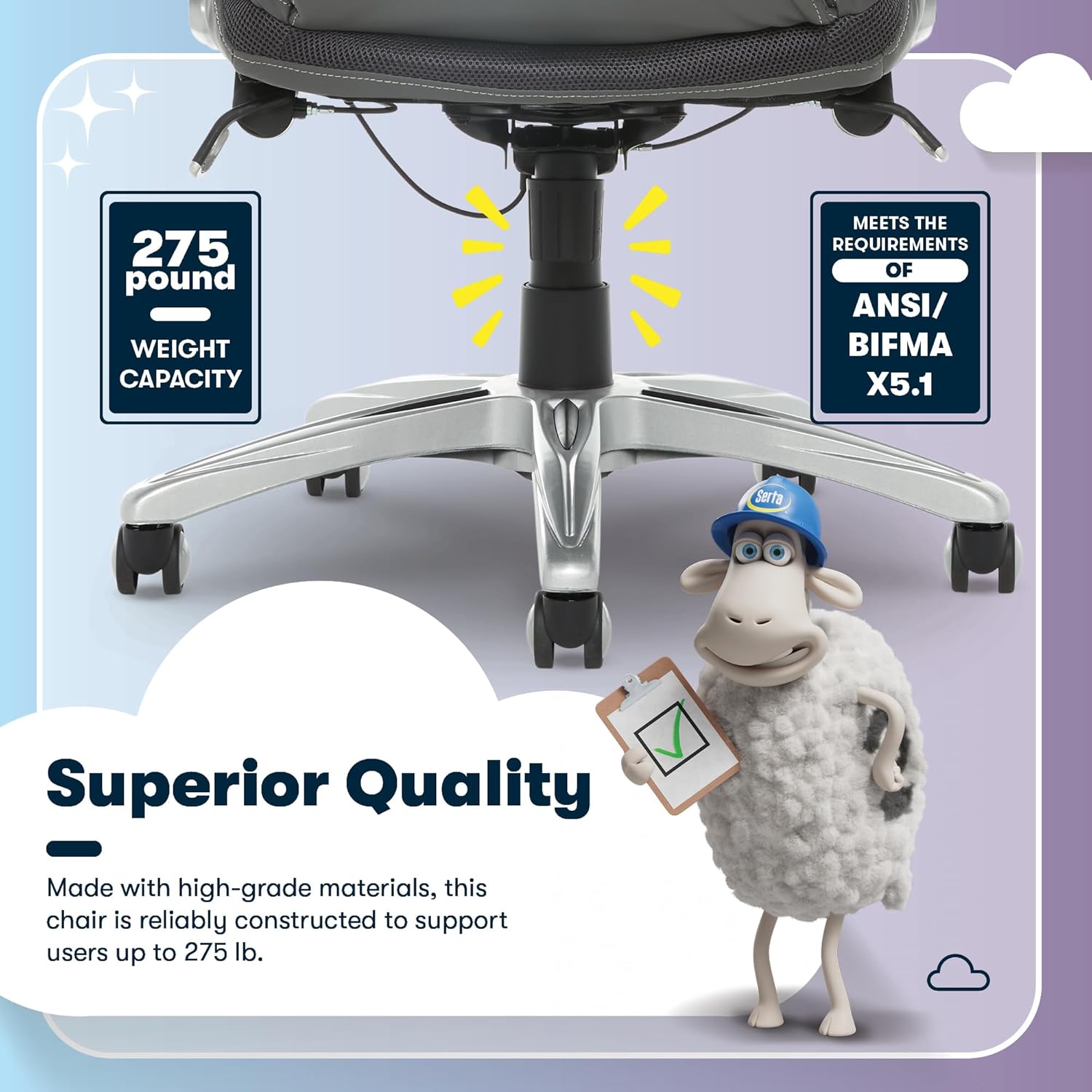 serta bryce executive office chair, ergonomic computer deskchairs with patented air lumbar support, comfy body pillows, height adjustable, swivel base with wheels, bonded leather, gray