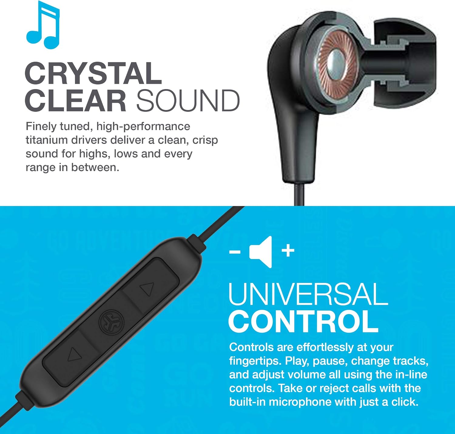 jlab jbuds pro bluetooth wireless signature earbuds, black, titanium 10mm drivers, 10 hour battery life, music controls, noise isolation, bluetooth 4.1 extra gel tips and cush fins