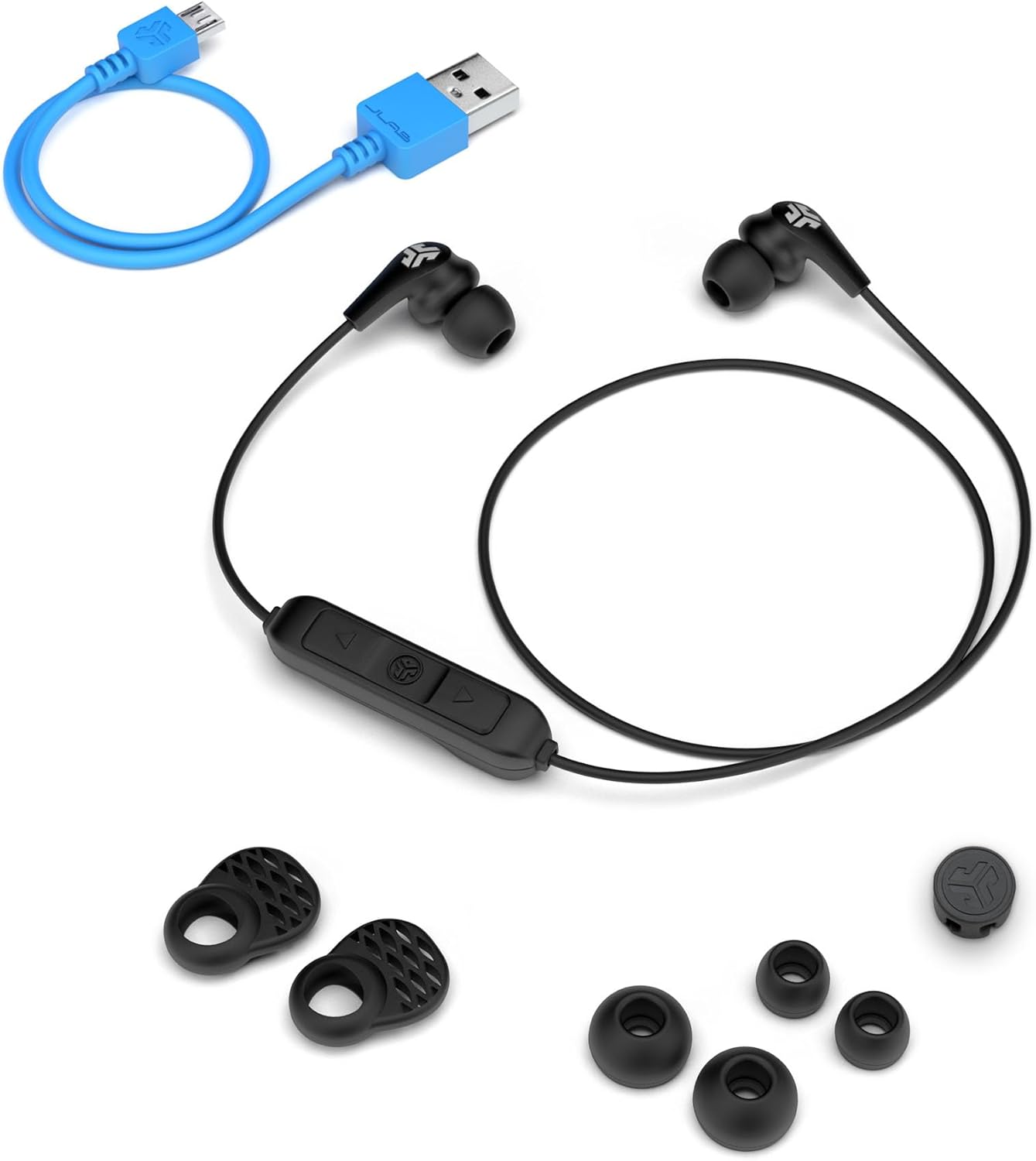 jlab jbuds pro bluetooth wireless signature earbuds, black, titanium 10mm drivers, 10 hour battery life, music controls, noise isolation, bluetooth 4.1 extra gel tips and cush fins