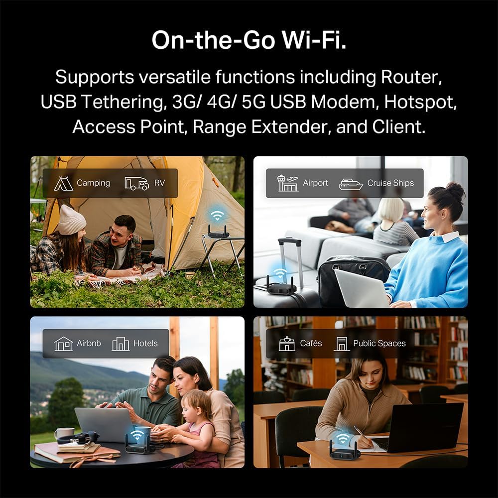 tp link be3600 wi fi 7 portable travel router tl wr3602be | dual band, 2.5 gig port, usb 3.0 | multi modes in one | openvpn, wireguard® | public wifi sharing for hotel/cruise/rv/plane | no 6 ghz