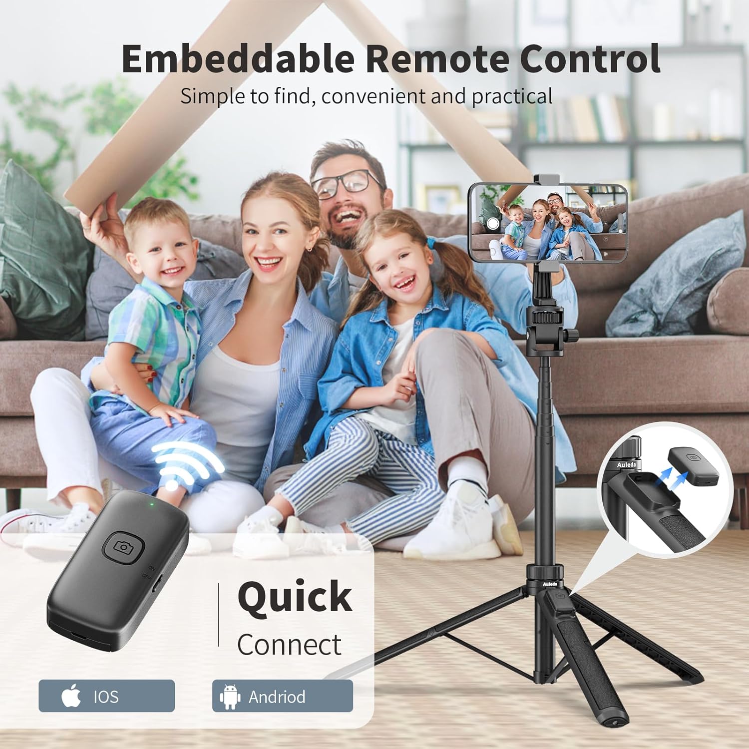 selfie stick tripod for iphone and android, 70" camera tripod stand for phone with remote, universal phone holder, action camera adapter for selfies video recording