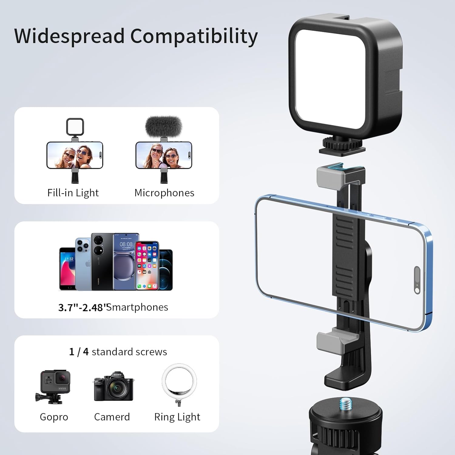 selfie stick tripod for iphone and android, 70" camera tripod stand for phone with remote, universal phone holder, action camera adapter for selfies video recording