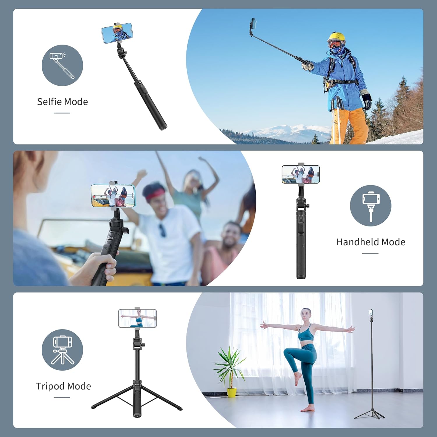 selfie stick tripod for iphone and android, 70" camera tripod stand for phone with remote, universal phone holder, action camera adapter for selfies video recording