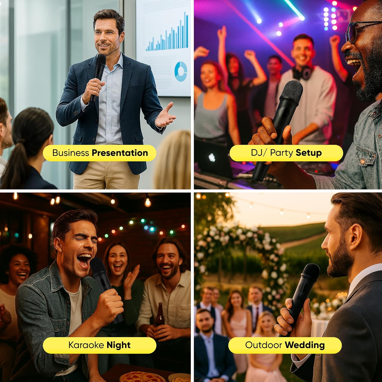 bowens wireless microphone system – karaoke microphone wireless with receiver, echo control, lcd display, usb c charging, 6.35mm adapter – cordless mic for singing, speaking parties, events