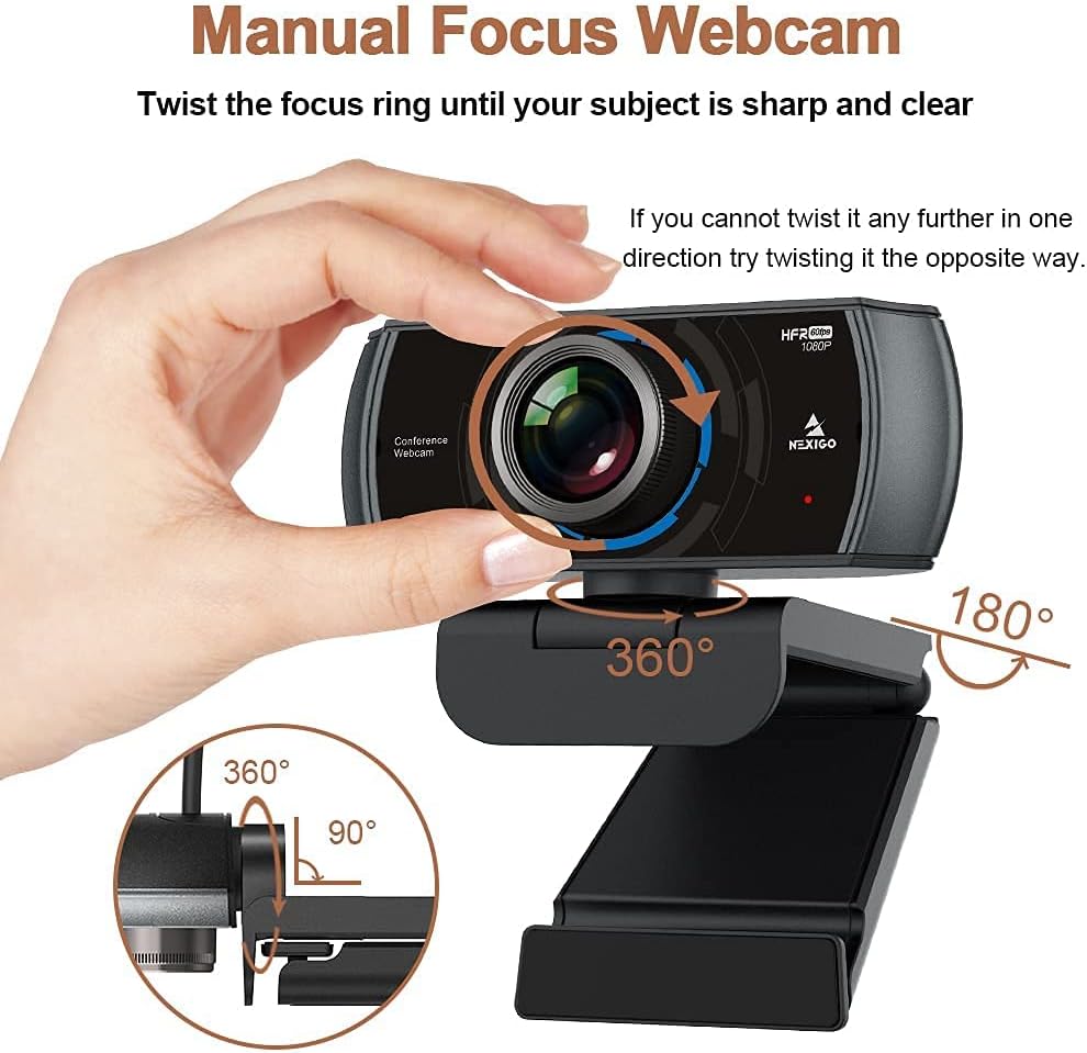 nexigo n980p 1080p 60fps webcam with microphone and software control, usb computer camera, built in dual noise reduction mics, 120° wide angle for zoom/skype/facetime/teams, pc mac laptop desktop
