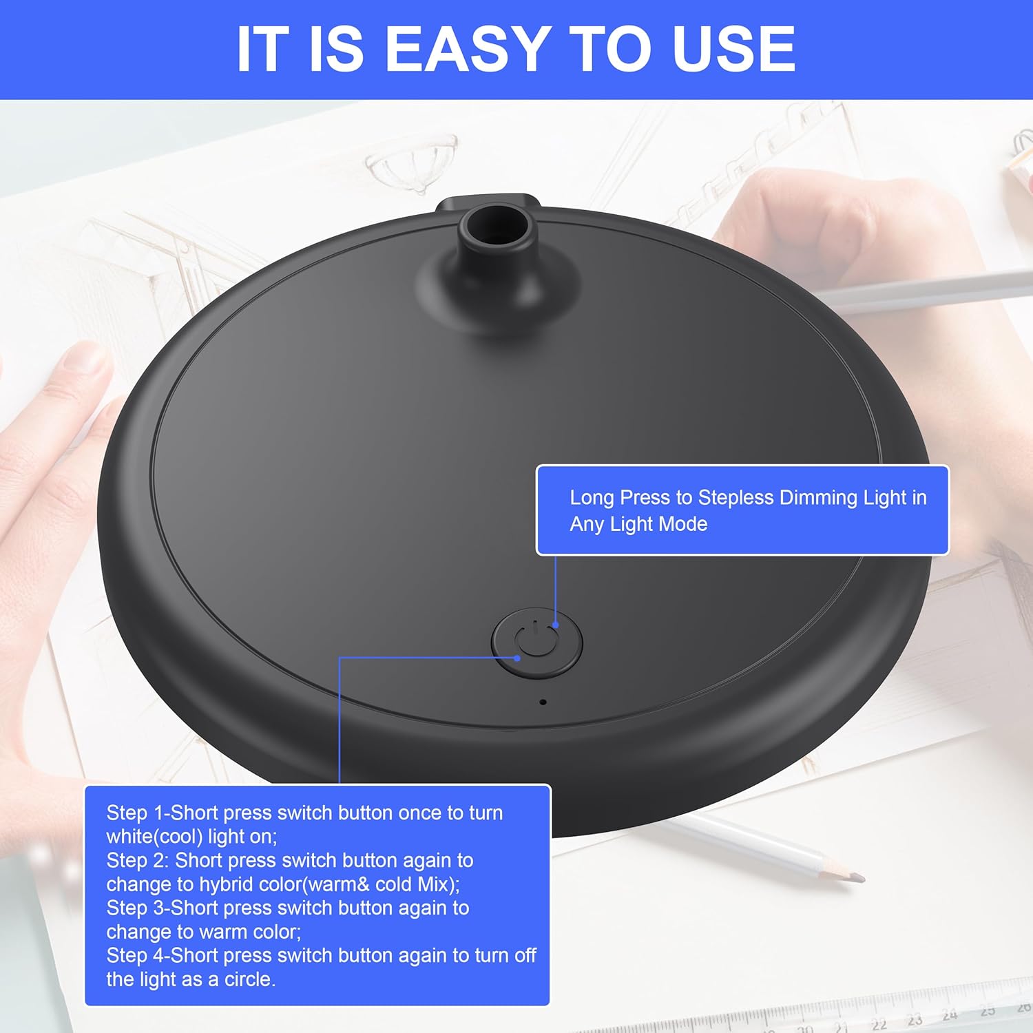 led desk lamp for home office,3 light colors,flexible gooseneck table lamp,dimmable reading light for bedside small desk lamp for college dorm room,bedroom desk light,black